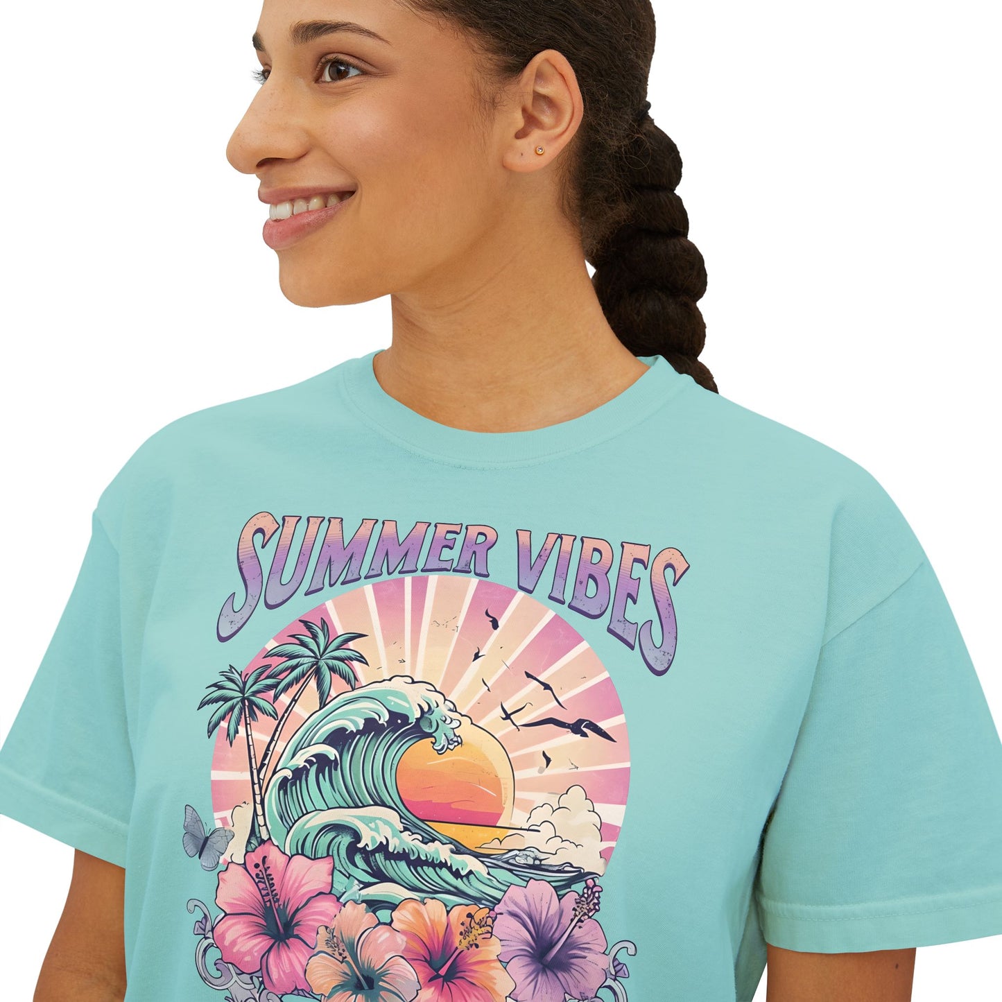 Summer Vibes Women's Boxy Tee | Beachy Graphic Tee, Casual Fashion, Summer Apparel, Gift for Her, Vacation Wear