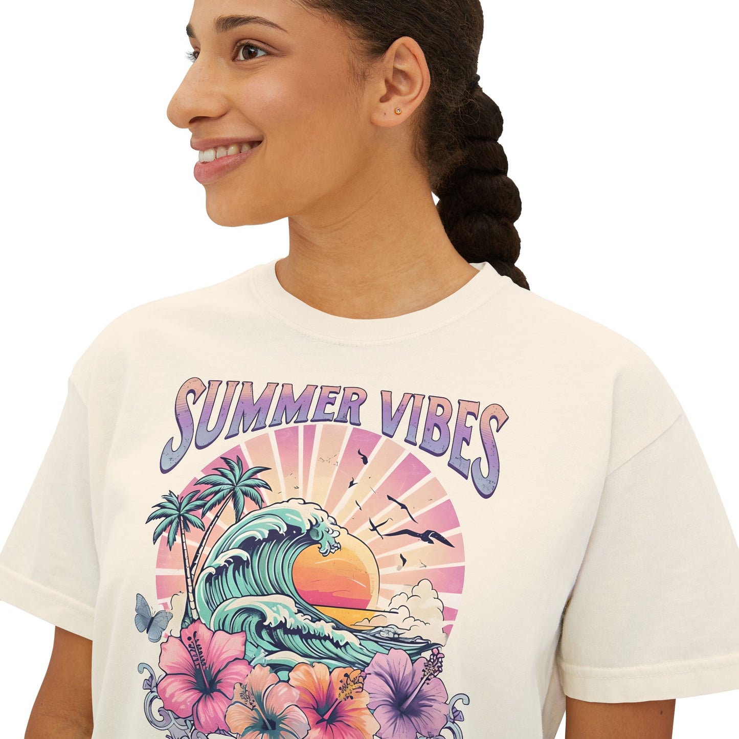 Summer Vibes Women's Boxy Tee | Beachy Graphic Tee, Casual Fashion, Summer Apparel, Gift for Her, Vacation Wear