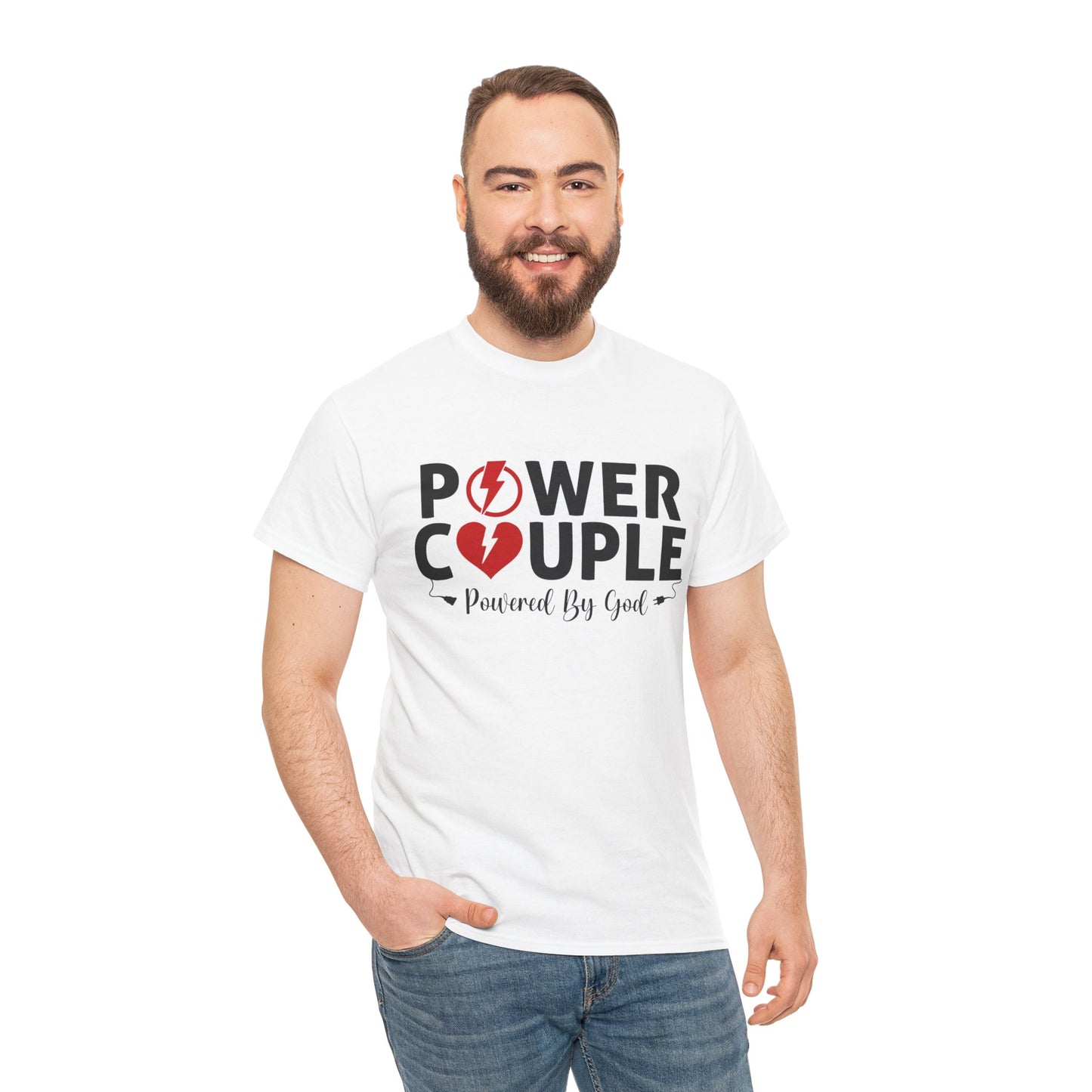 Power Couple Powered By God Matching Couples Shirt (White)