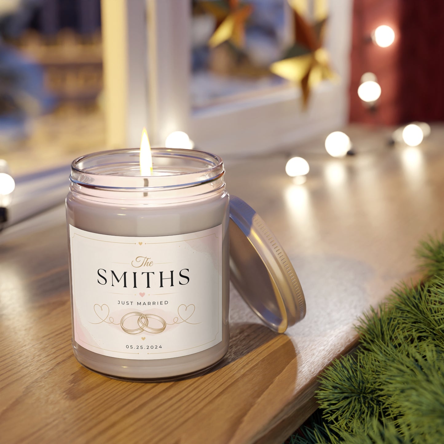 Personalized Just Married Scented Candle – Custom Family Name & Wedding Date Gift
