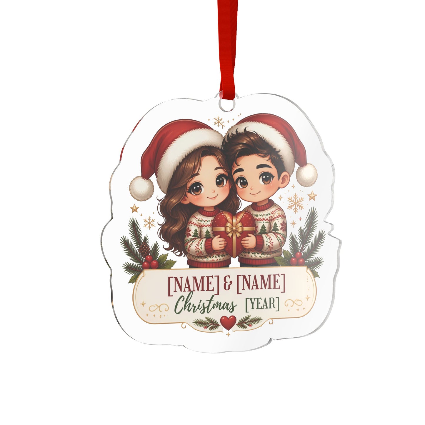 Personalized Couple Christmas Ornament — Custom Names & Year Acrylic Ornament