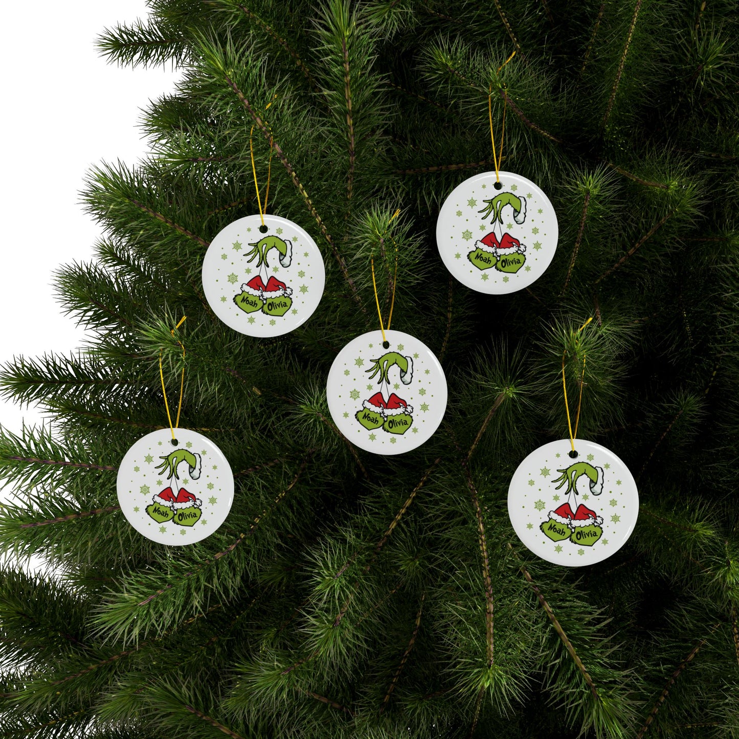 Grinch Hand & Face Christmas Ornament - Double-Sided Ceramic Holiday Decoration