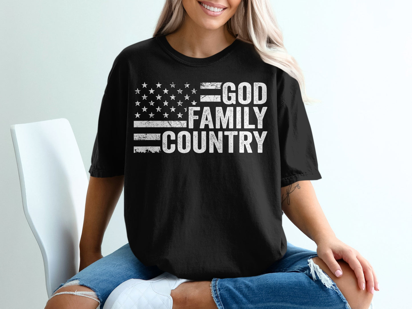 Bold Graphic God Family Country T-Shirt product type