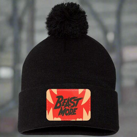 Beast Mode Fangs Pom Pom Knit Cap - Patch