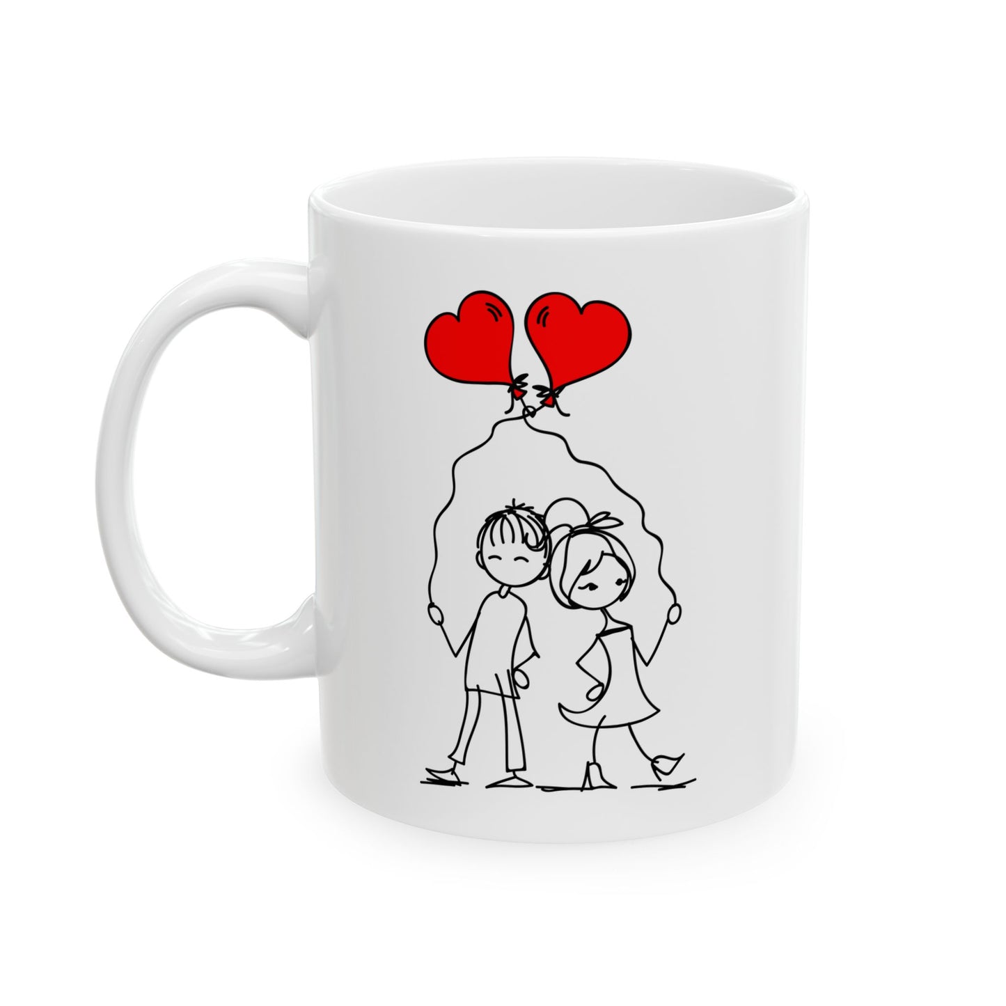 Valentines Day Couple Heart Balloons 11oz Ceramic Mug