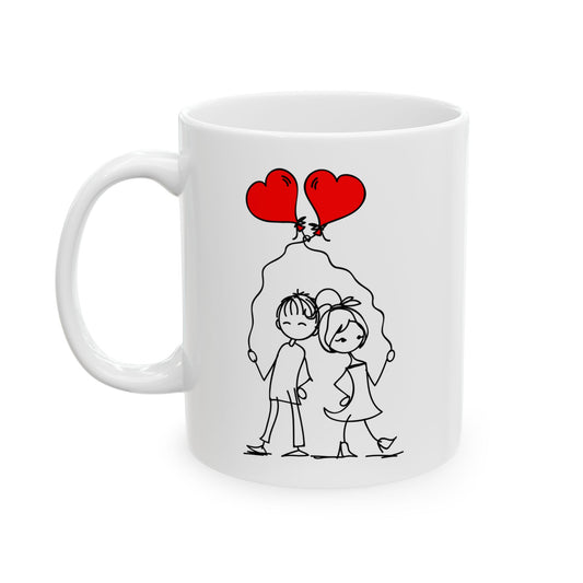 Valentines Day Couple Heart Balloons 11oz Ceramic Mug