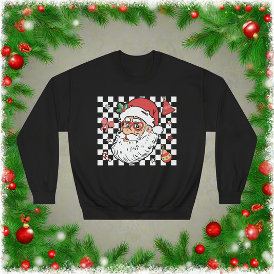 Checkered Christmas Santa Unisex DryBlend® Crewneck Sweatshirt