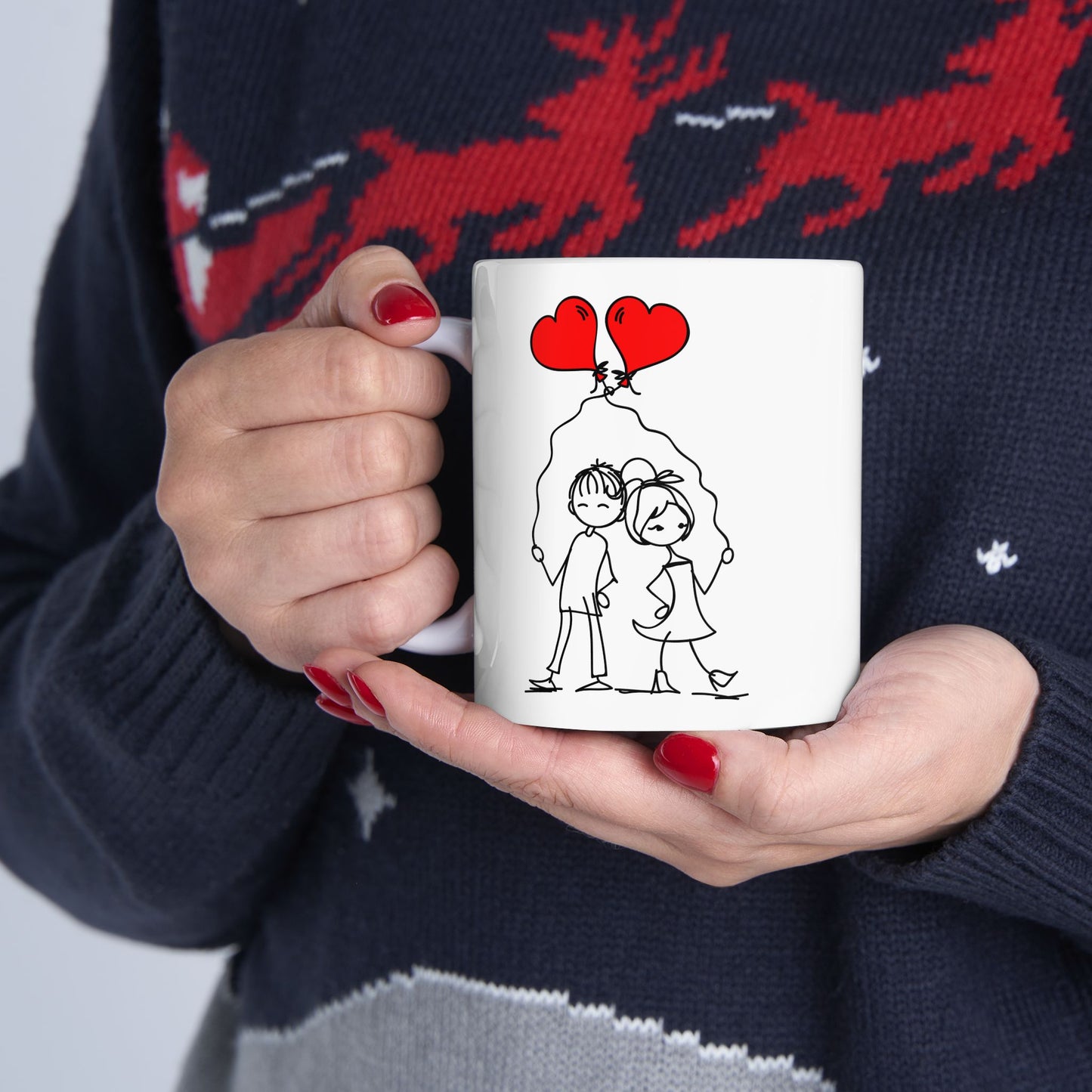 Valentines Day Couple Heart Balloons 11oz Ceramic Mug