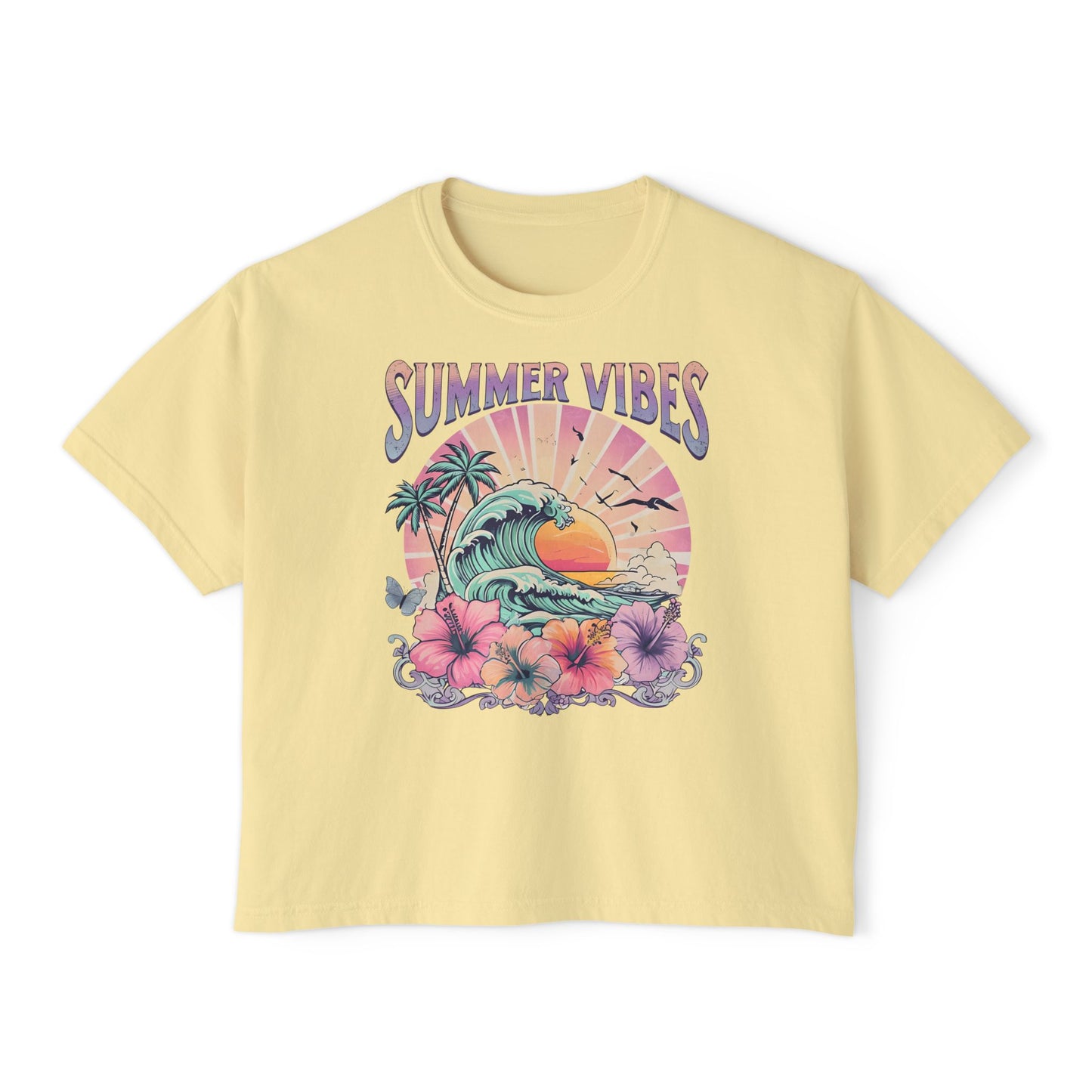 Summer Vibes Women's Boxy Tee | Beachy Graphic Tee, Casual Fashion, Summer Apparel, Gift for Her, Vacation Wear