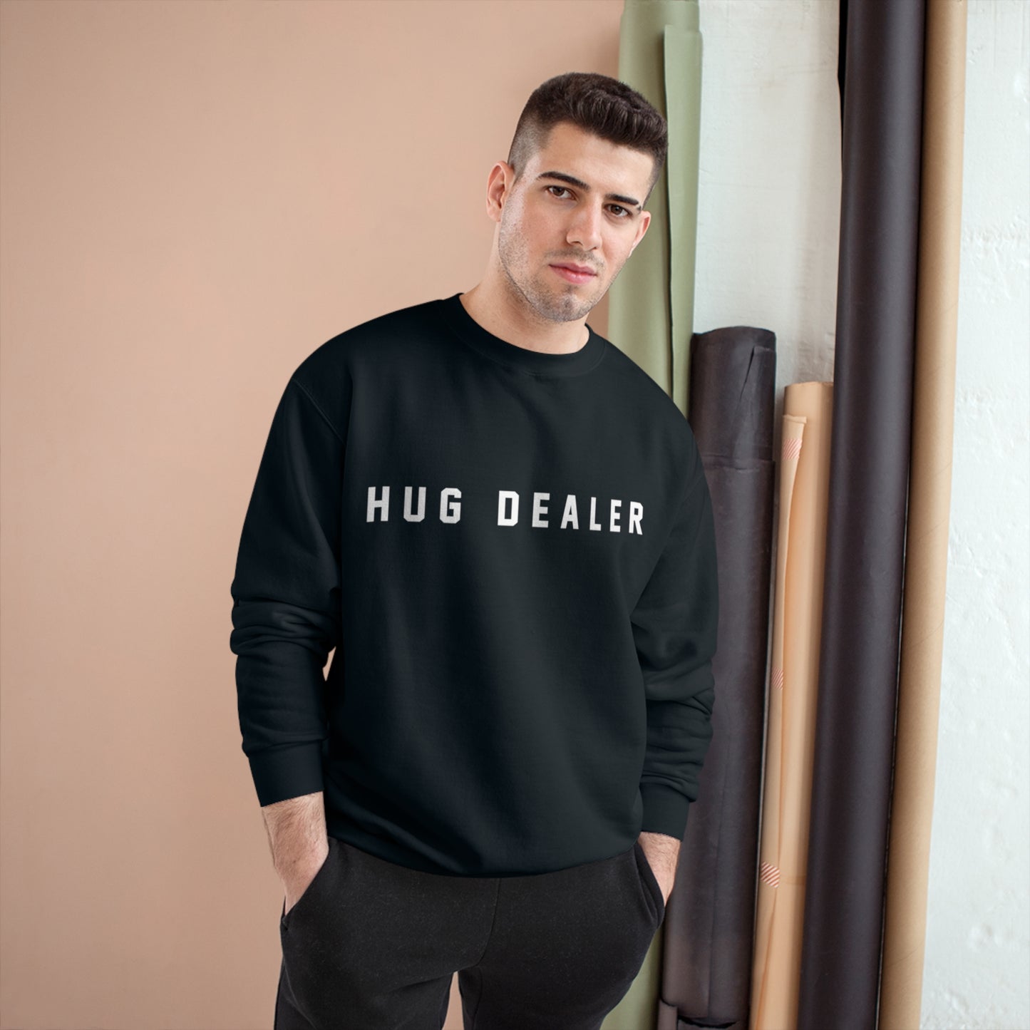 Hug Dealer Champion Sweatshirt - Cozy Graphic Sweatshirt for Gift Giving