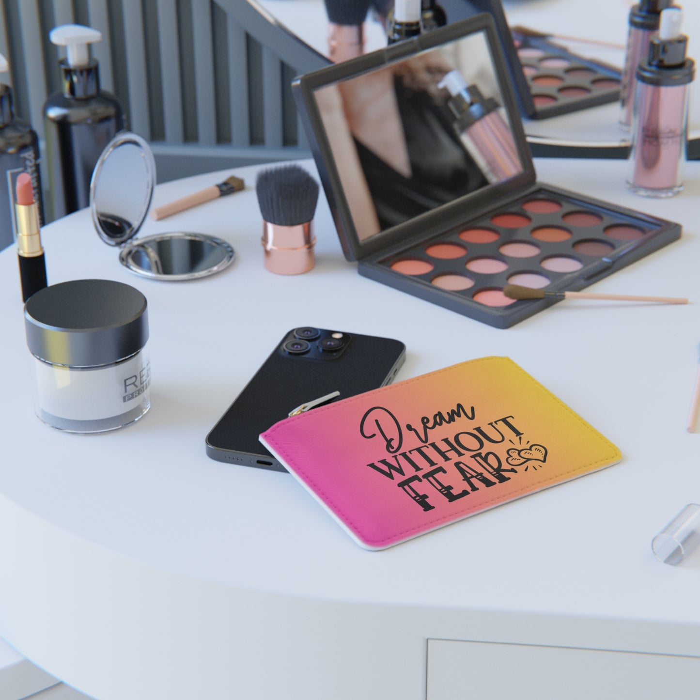 Pink Yellow Mini Clutch Bag with Motivational Quote