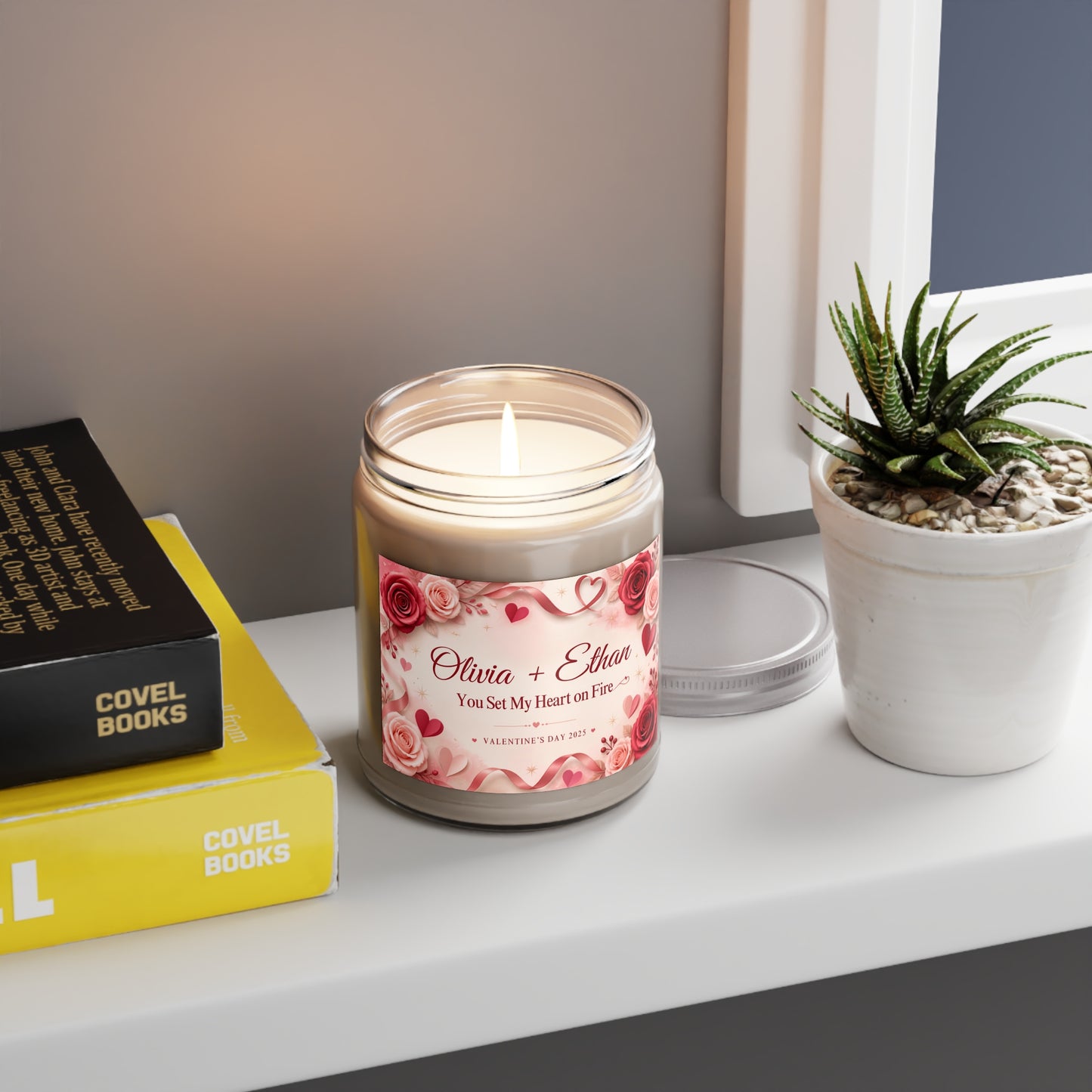 Personalized Valentine’s Day Scented Candle – “You Set My Heart on Fire” Custom Couple Names Gift