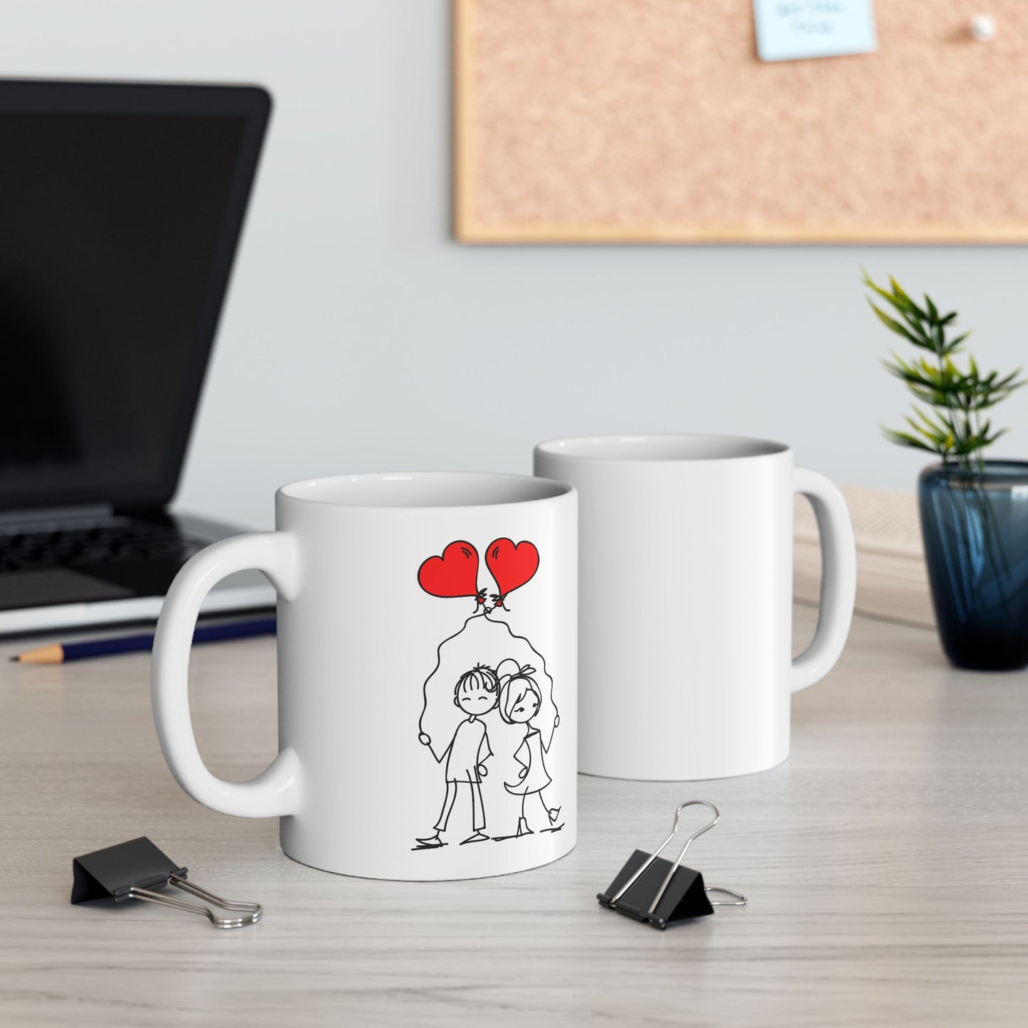 Valentines Day Couple Heart Balloons 11oz Ceramic Mug