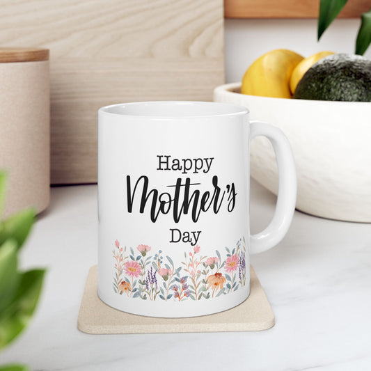Happy Mother's Day Floral Ceramic 11oz Mug - Perfect Gift for Moms