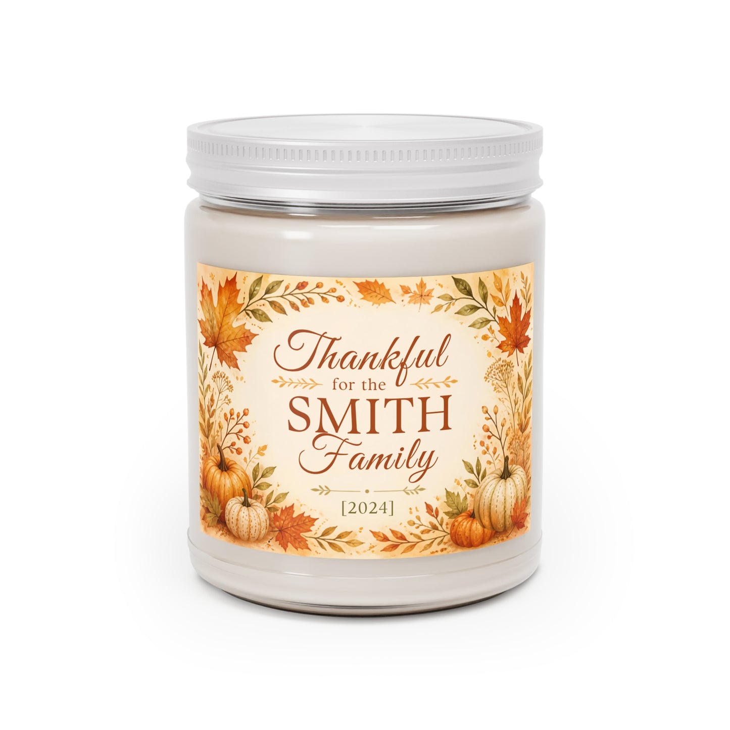 Personalized Thankful for the Family Scented Candle – Custom Family Name & Year Thanksgiving Gift