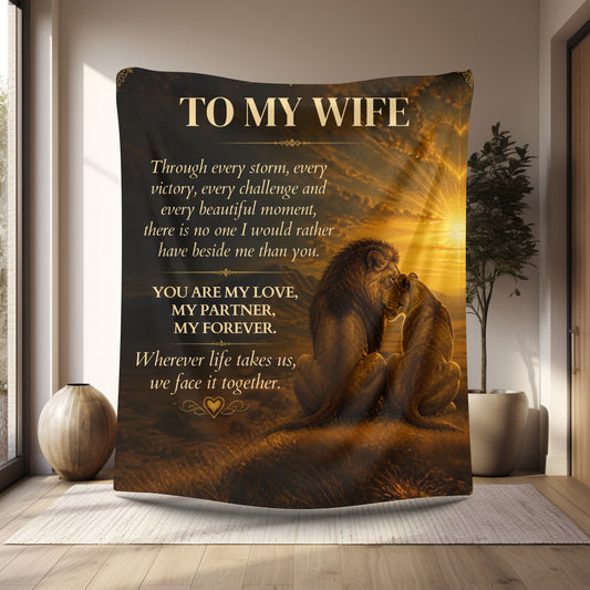 To My Wife Lion Couple Sherpa Blanket – 60" x 80" Romantic Gift for Wife, Heartfelt Love Message Blanket, Anniversary, Birthday & Christmas Gift