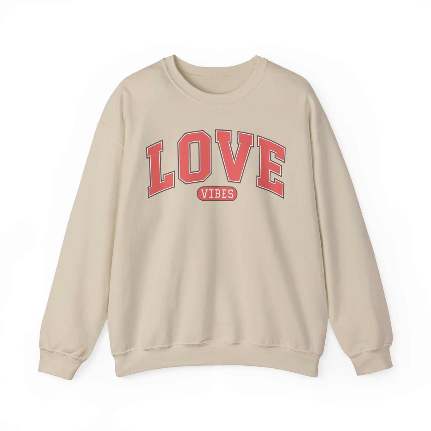 Love Vibes Sweatshirt – Retro Varsity Love Crewneck, Unisex Valentine’s Day Gift