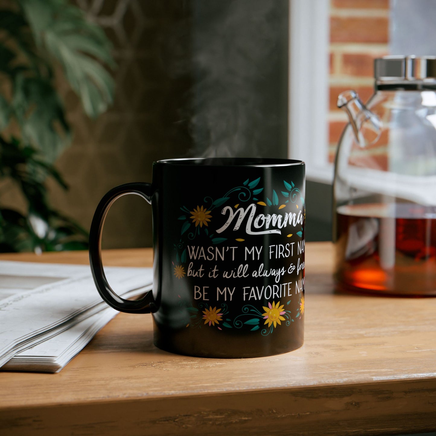 Momma Floral Black Mug - Perfect Gift for Mom on Mother's Day