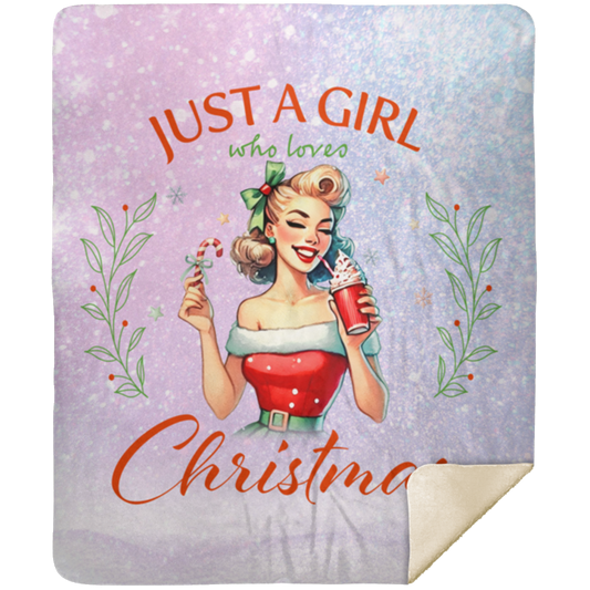 Just A Girl Who Loves Christmas Color Design2 Premium Sherpa Blanket 50x60