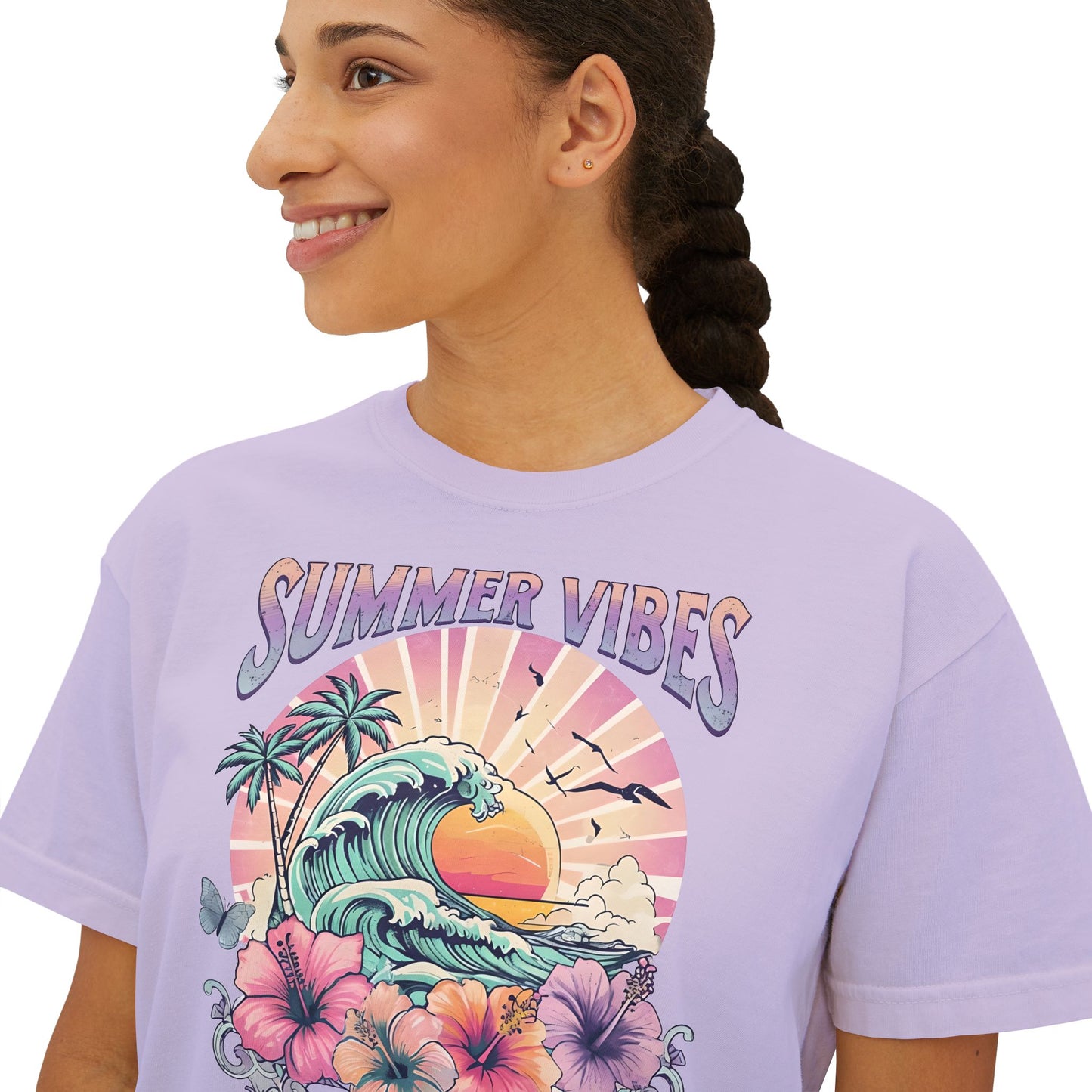 Summer Vibes Women's Boxy Tee | Beachy Graphic Tee, Casual Fashion, Summer Apparel, Gift for Her, Vacation Wear