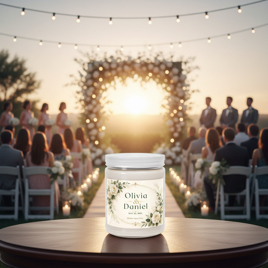 Personalized Wedding Scented Candle – Custom Couple Names & Wedding Date Keepsake