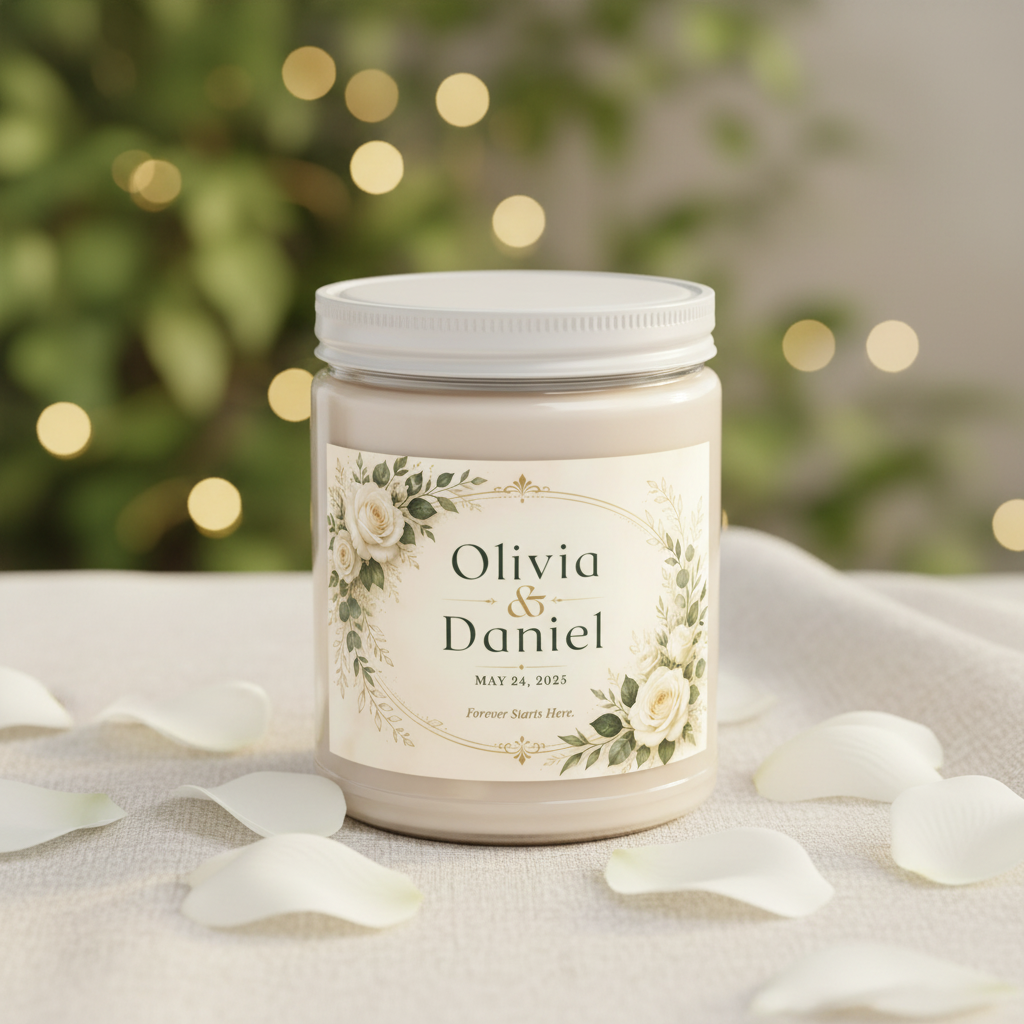 Personalized Wedding Scented Candle – Custom Couple Names & Wedding Date Keepsake