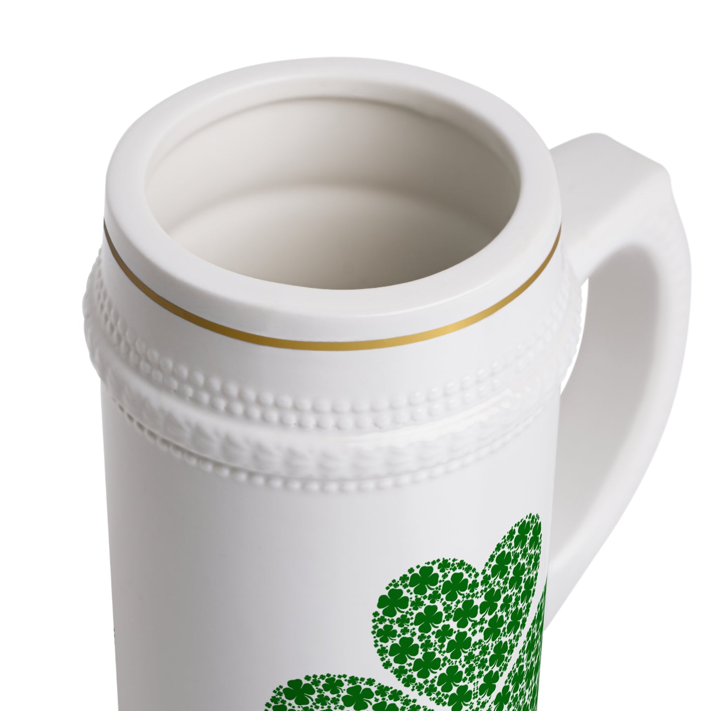 St. Patrick's Day Shamrock Beer Stein Mug - Festive Green Ceramic Drinkware