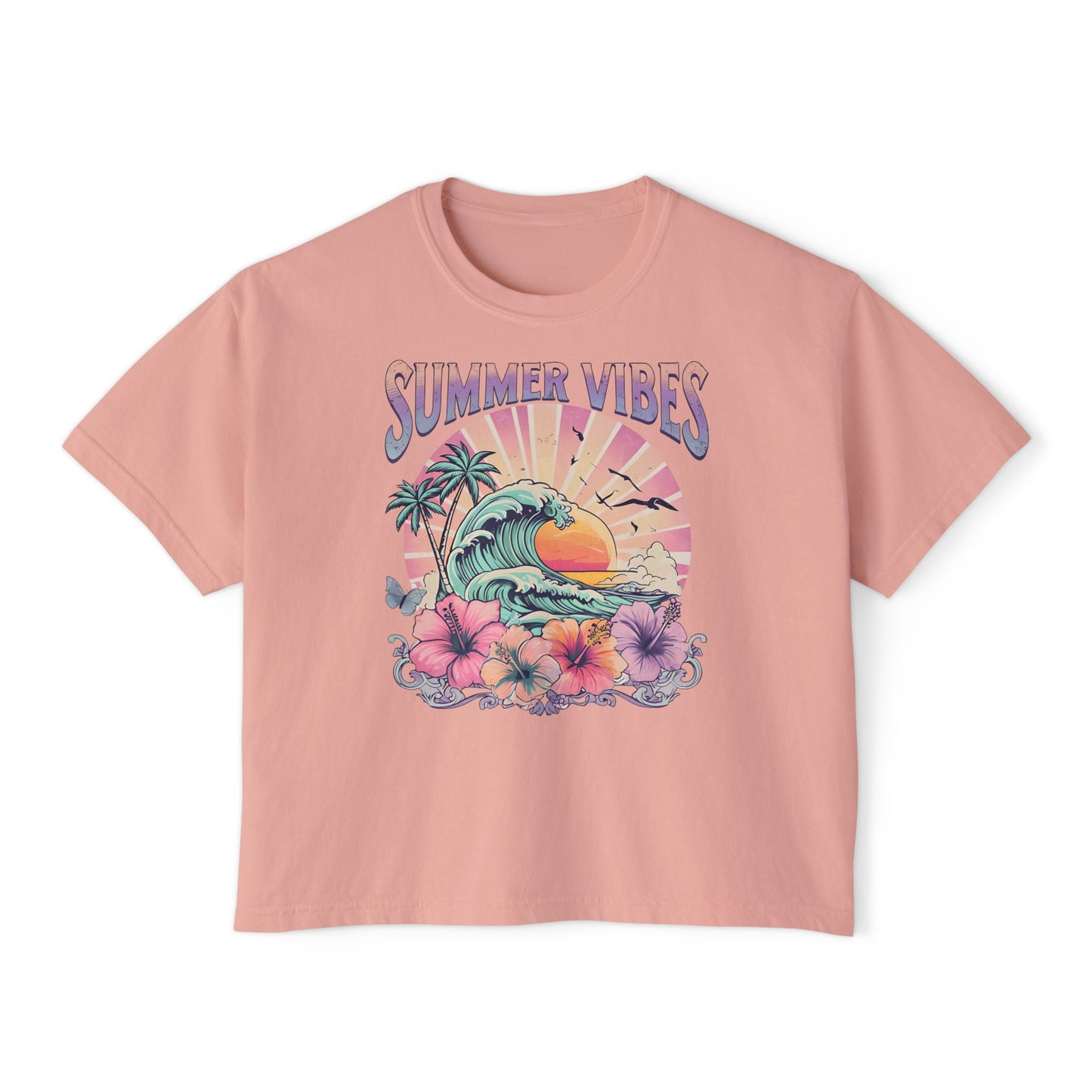 Summer Vibes Women's Boxy Tee | Beachy Graphic Tee, Casual Fashion, Summer Apparel, Gift for Her, Vacation Wear