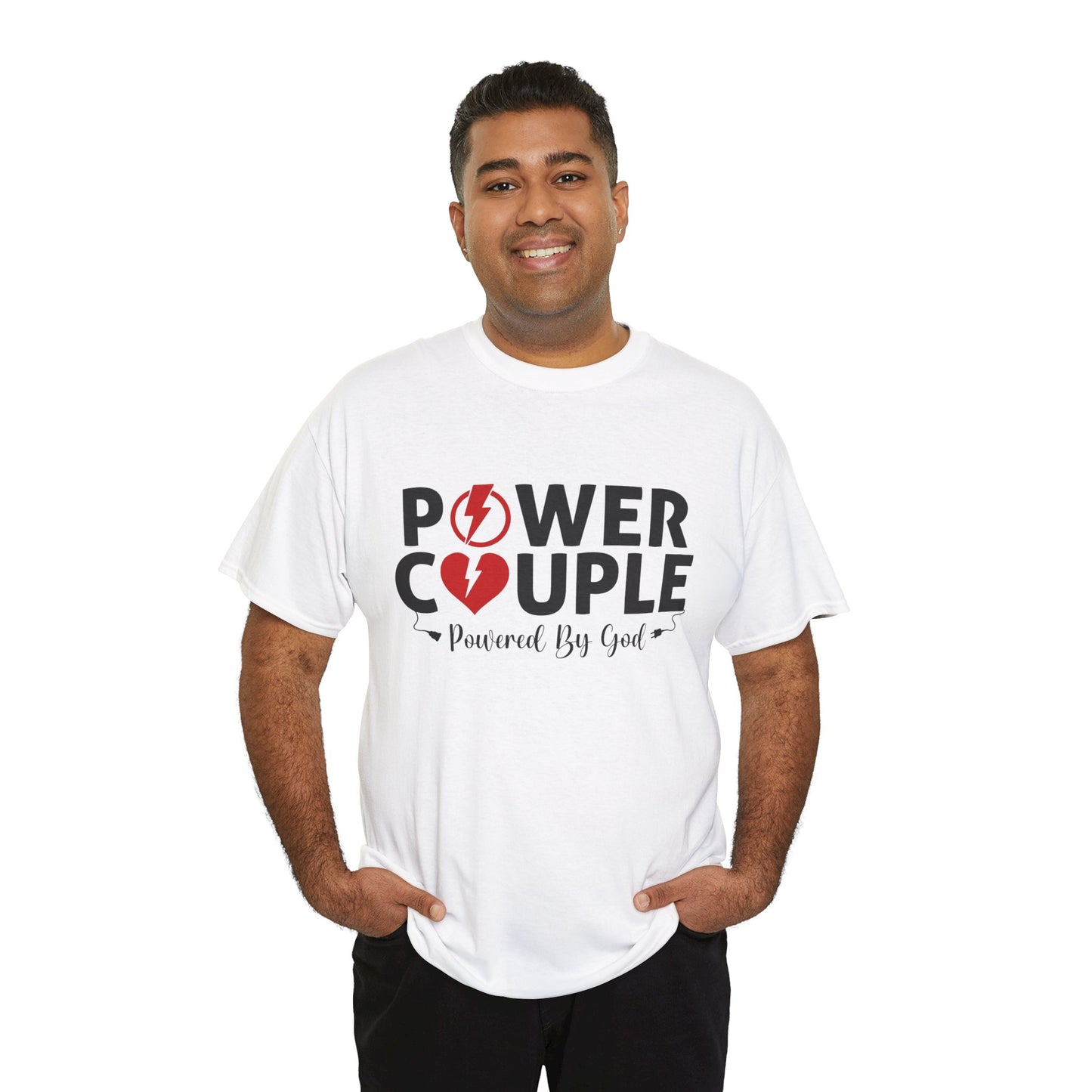 Power Couple Powered By God Matching Couples Shirt (White)