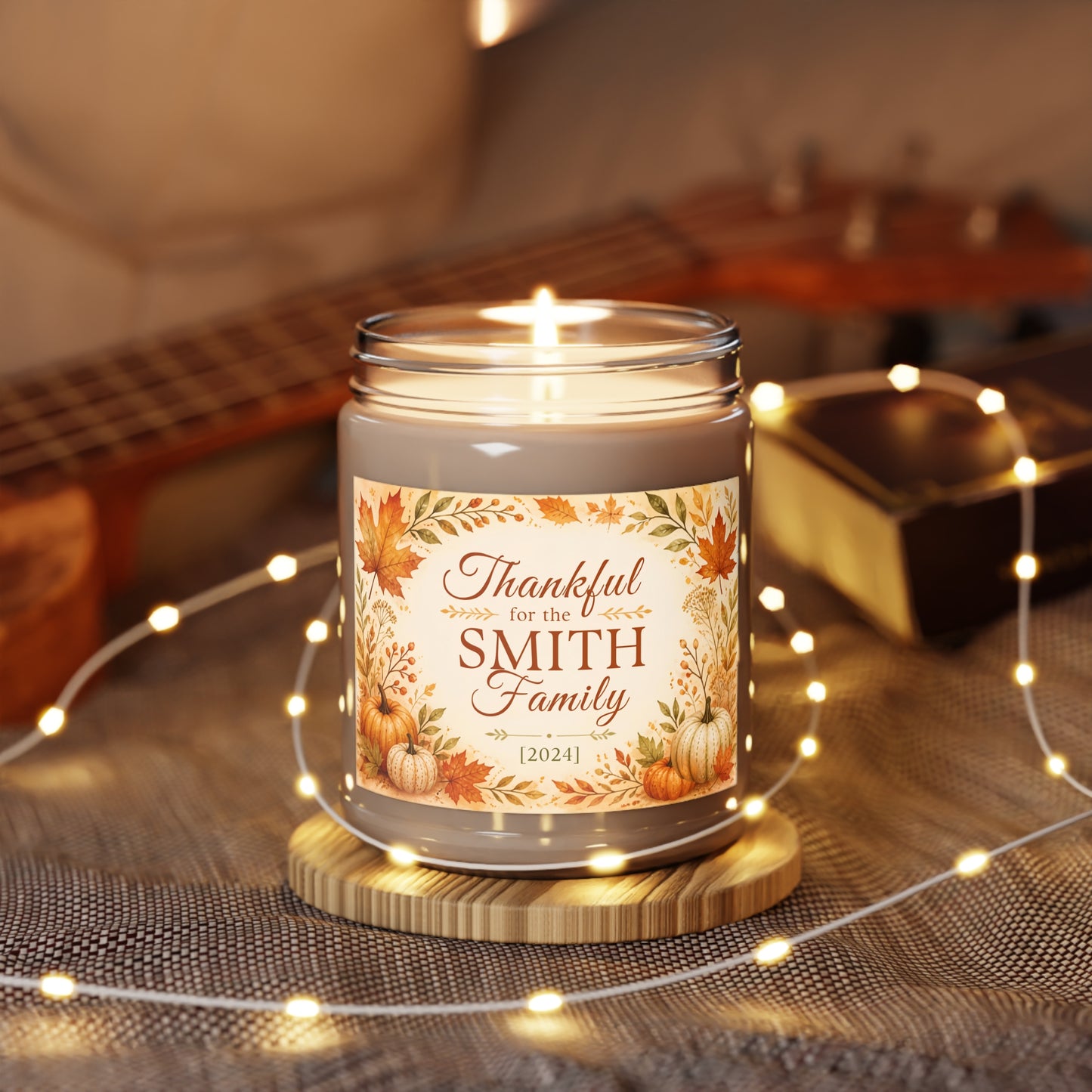 Personalized Thankful for the Family Scented Candle – Custom Family Name & Year Thanksgiving Gift