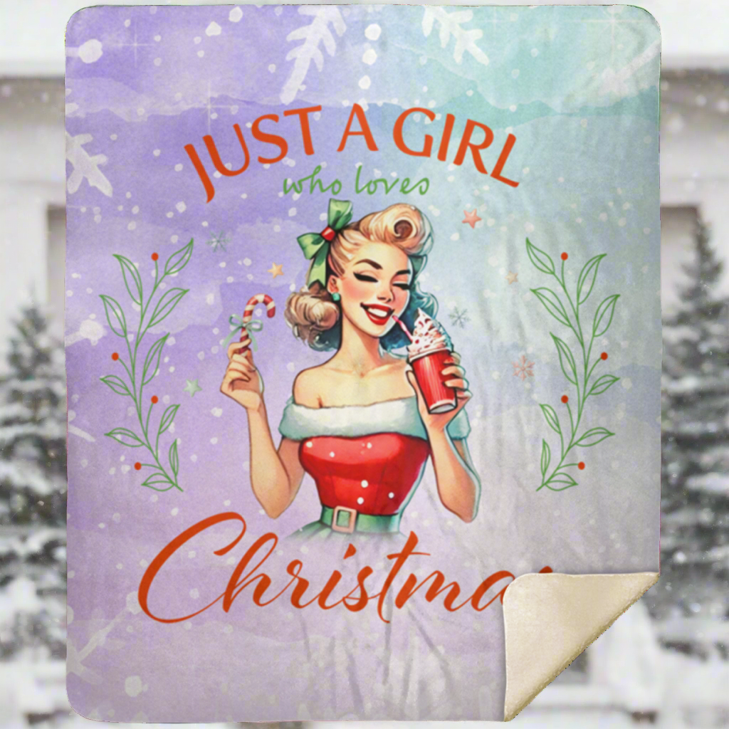 Just A Girl Who Loves Christmas Color Design1 Premium Sherpa Blanket 50x60