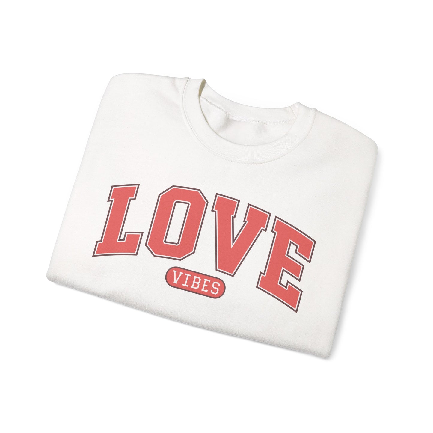 Love Vibes Sweatshirt – Retro Varsity Love Crewneck, Unisex Valentine’s Day Gift