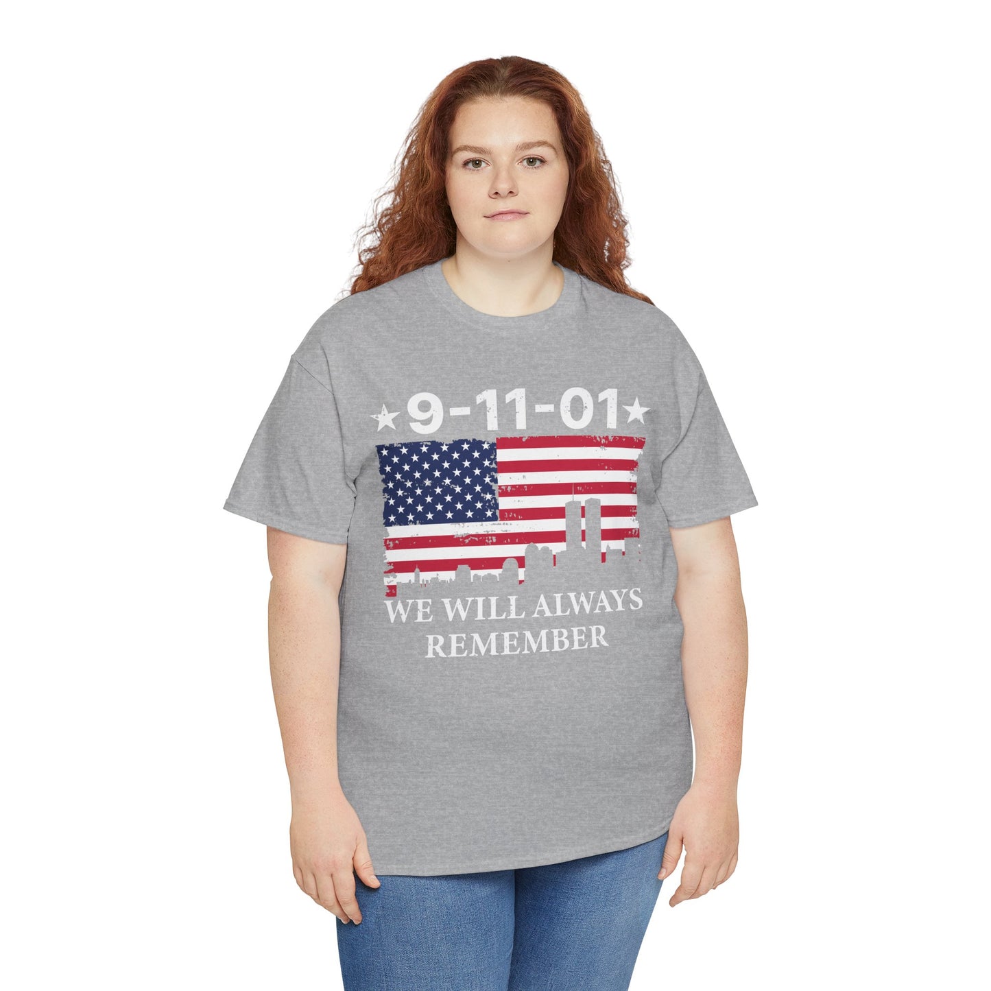 9/11 Memorial Unisex Heavy Cotton Tee, Remembrance T-Shirt, Patriot Day Shirt, Anniversary Tribute Tee, American Flag Apparel