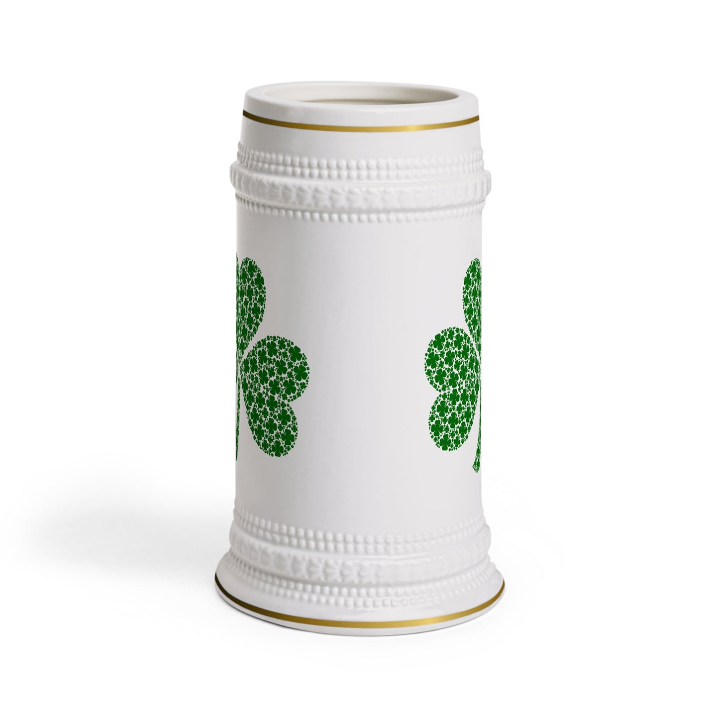 St. Patrick's Day Shamrock Beer Stein Mug - Festive Green Ceramic Drinkware