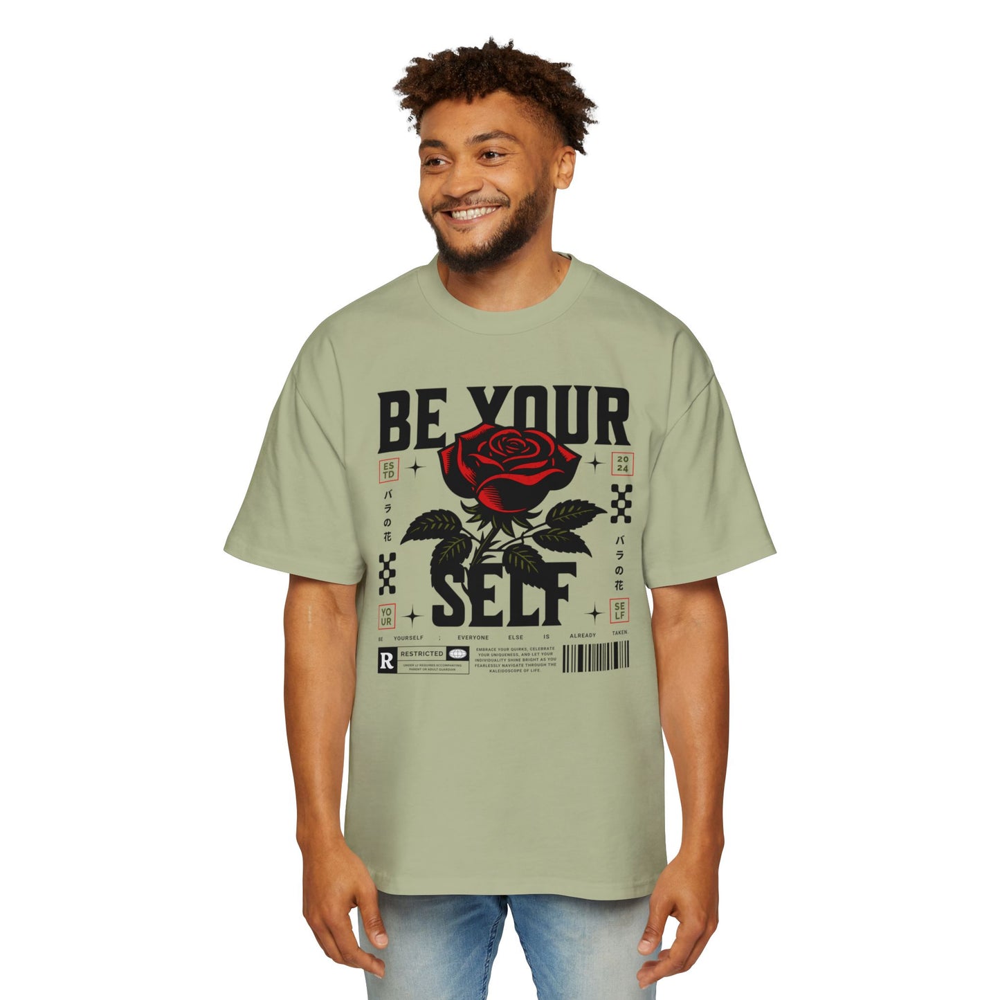 Men's Oversized Tee with 'Be Your Self' Design Light Edition - Trendy Streetwear, Casual Weekend Wear, Gift for Him, Self-Expression Style, Unisex Fashion