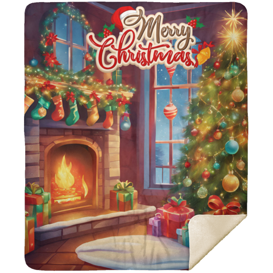 Fireside Christmas Magic Premium Sherpa Blanket 50x60