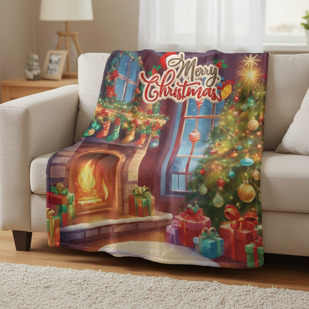 Fireside Christmas Magic Premium Sherpa Blanket 50x60