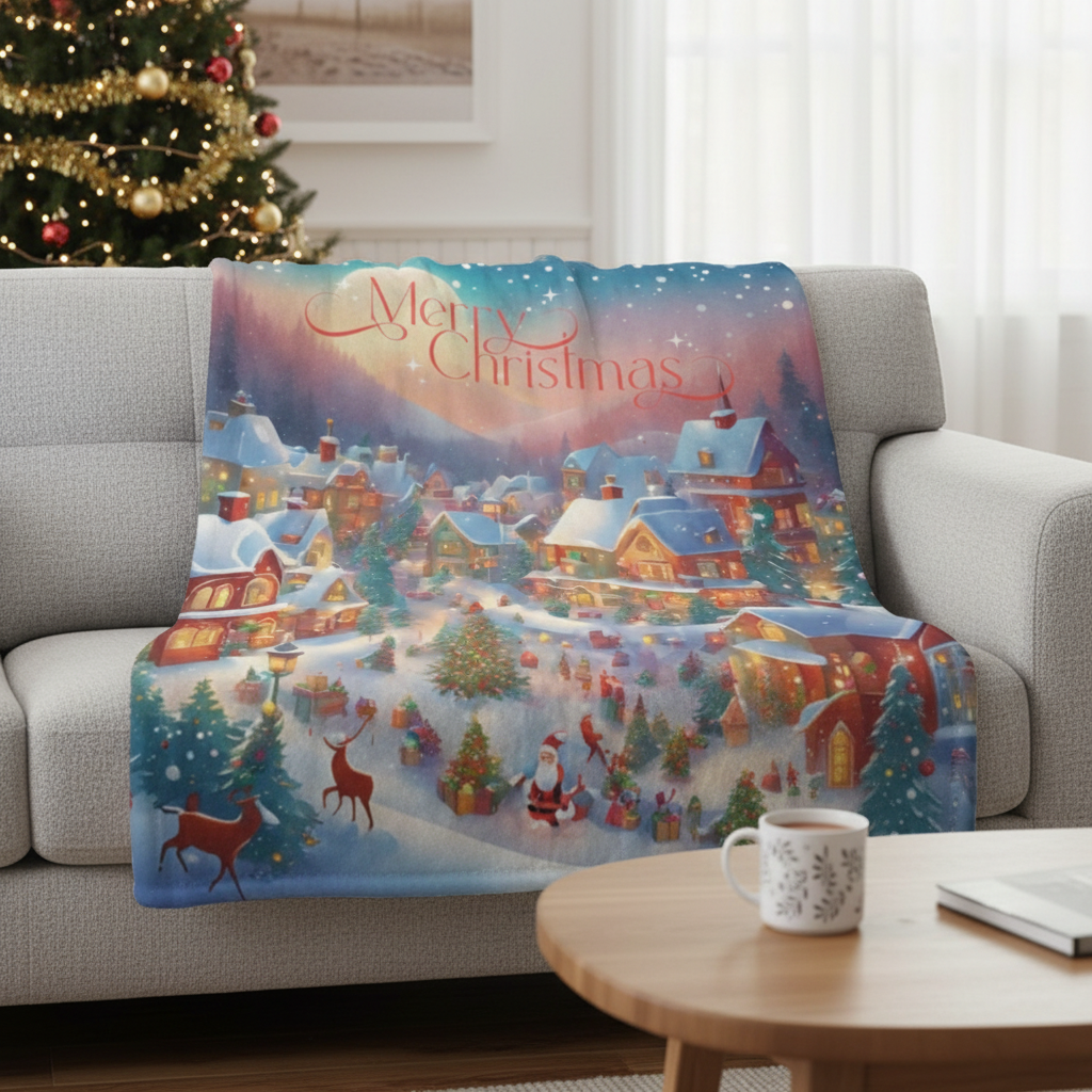 Christmas Village Wonderland Premium Sherpa Blanket 50x60