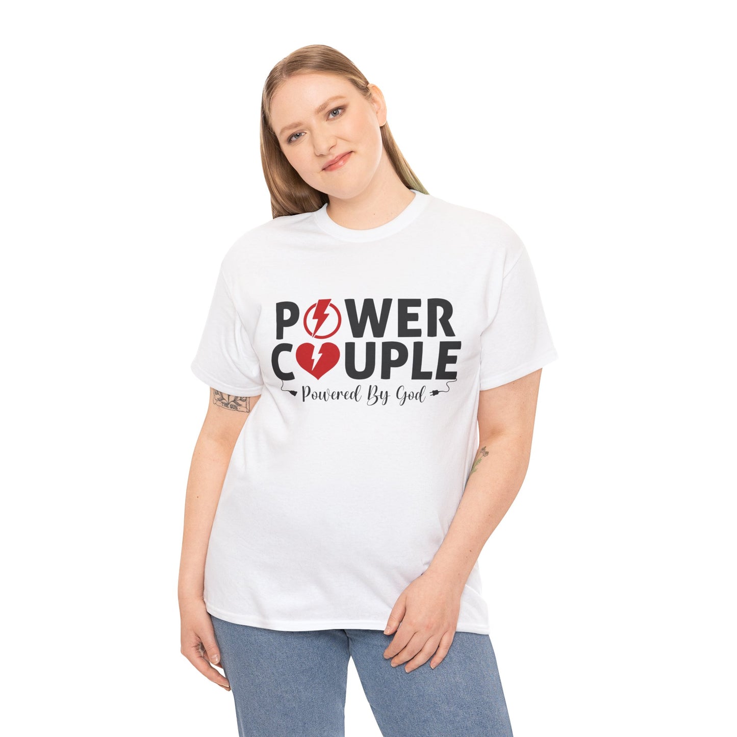Power Couple Powered By God Matching Couples Shirt (White)