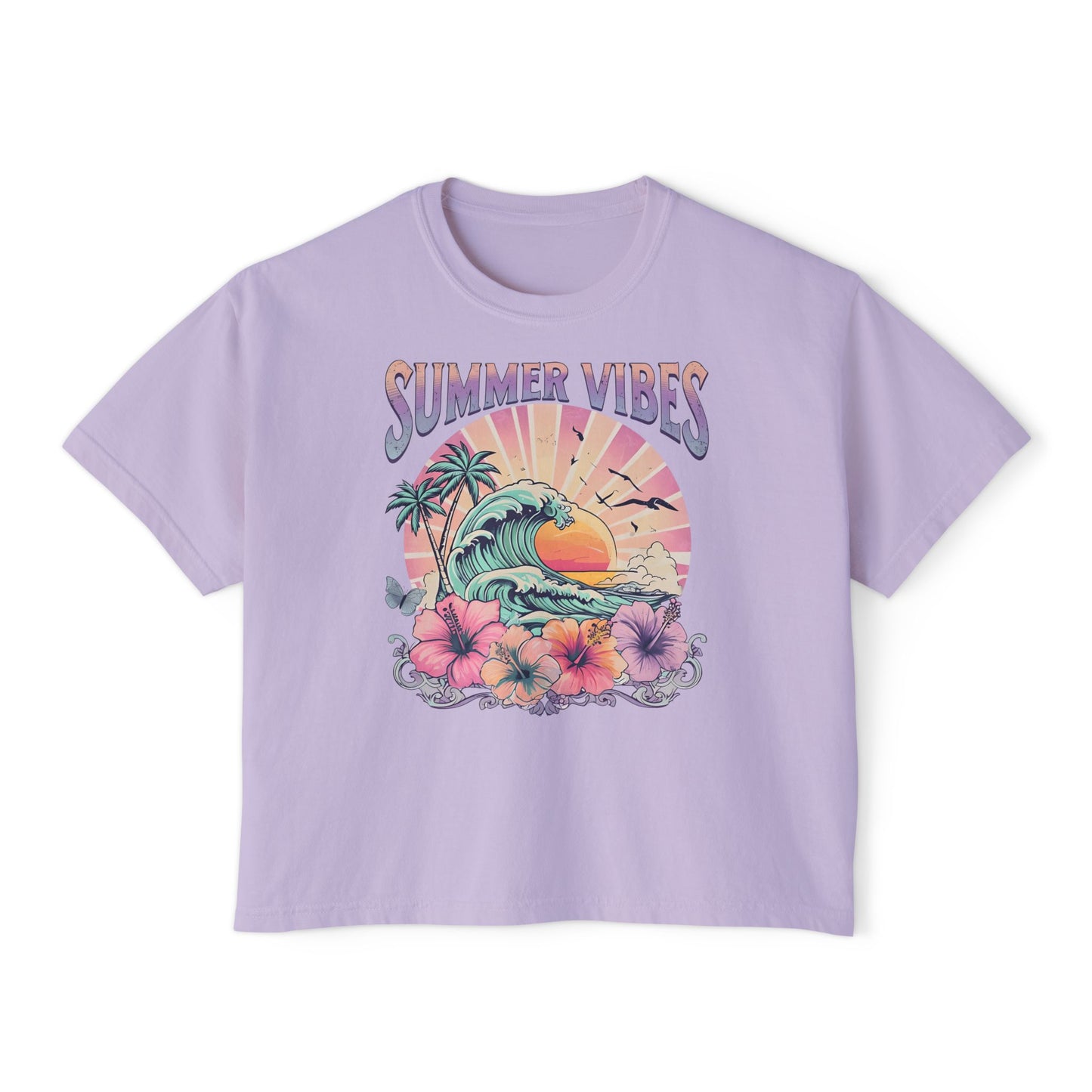 Summer Vibes Women's Boxy Tee | Beachy Graphic Tee, Casual Fashion, Summer Apparel, Gift for Her, Vacation Wear