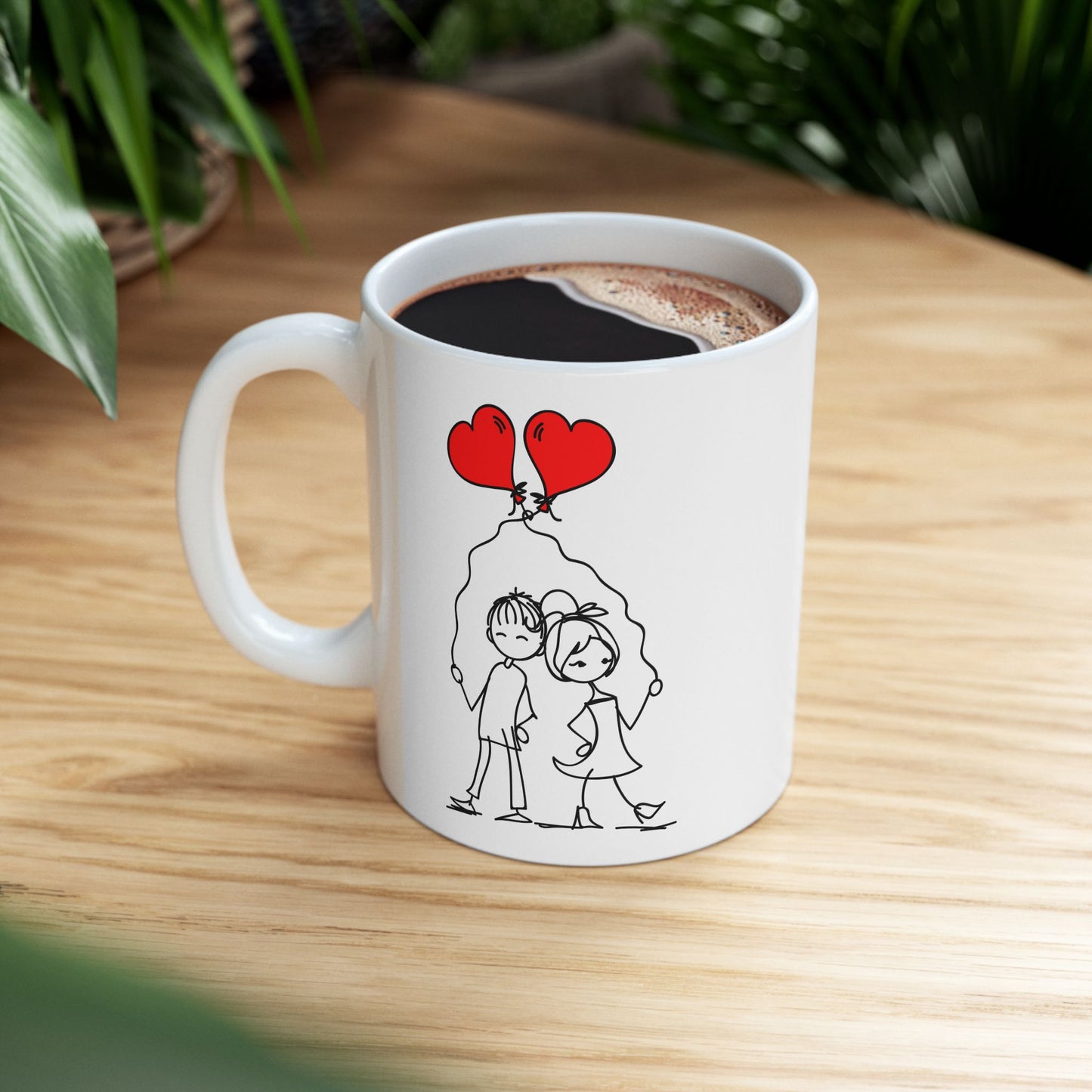 Valentines Day Couple Heart Balloons 11oz Ceramic Mug