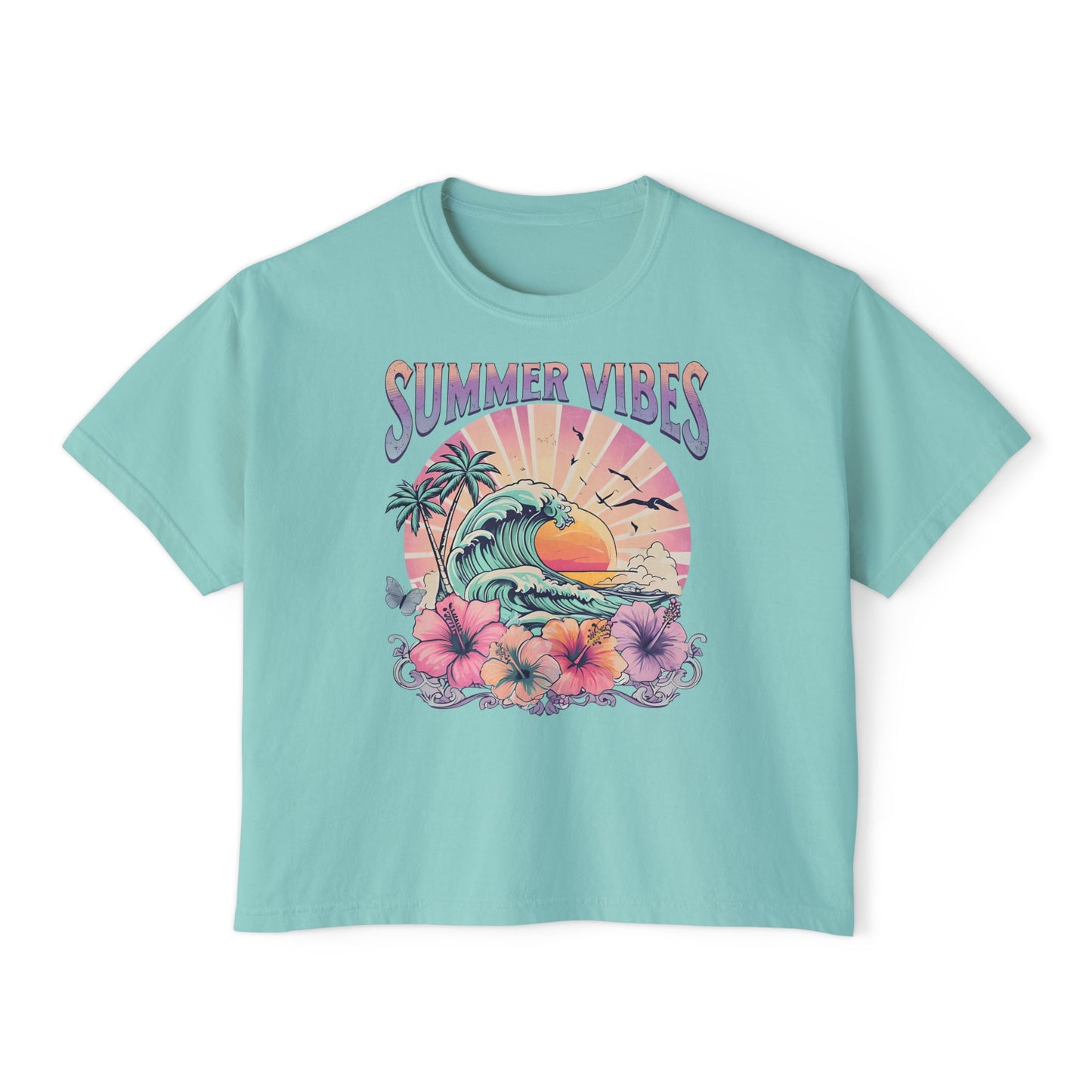Summer Vibes Women's Boxy Tee | Beachy Graphic Tee, Casual Fashion, Summer Apparel, Gift for Her, Vacation Wear