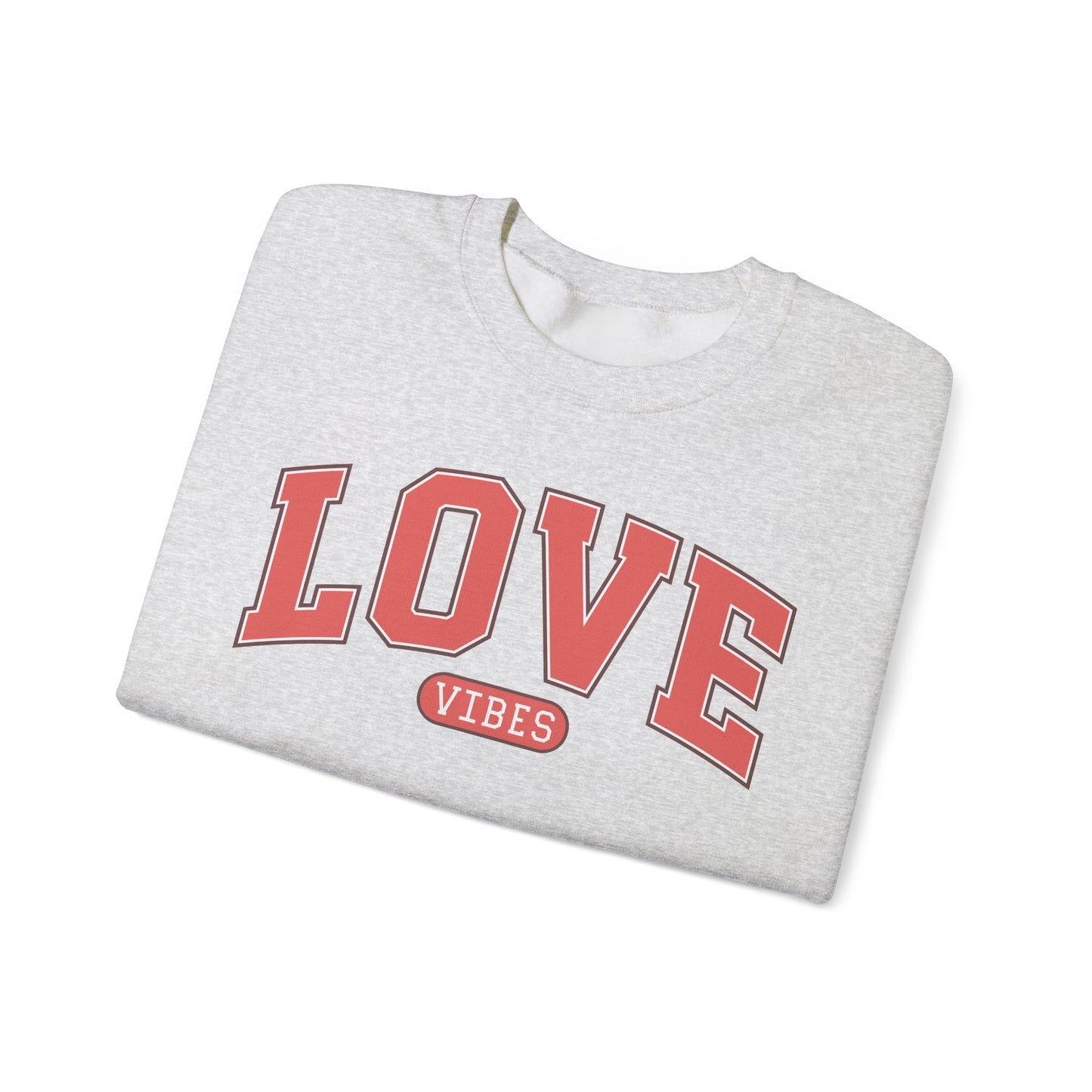 Love Vibes Sweatshirt – Retro Varsity Love Crewneck, Unisex Valentine’s Day Gift