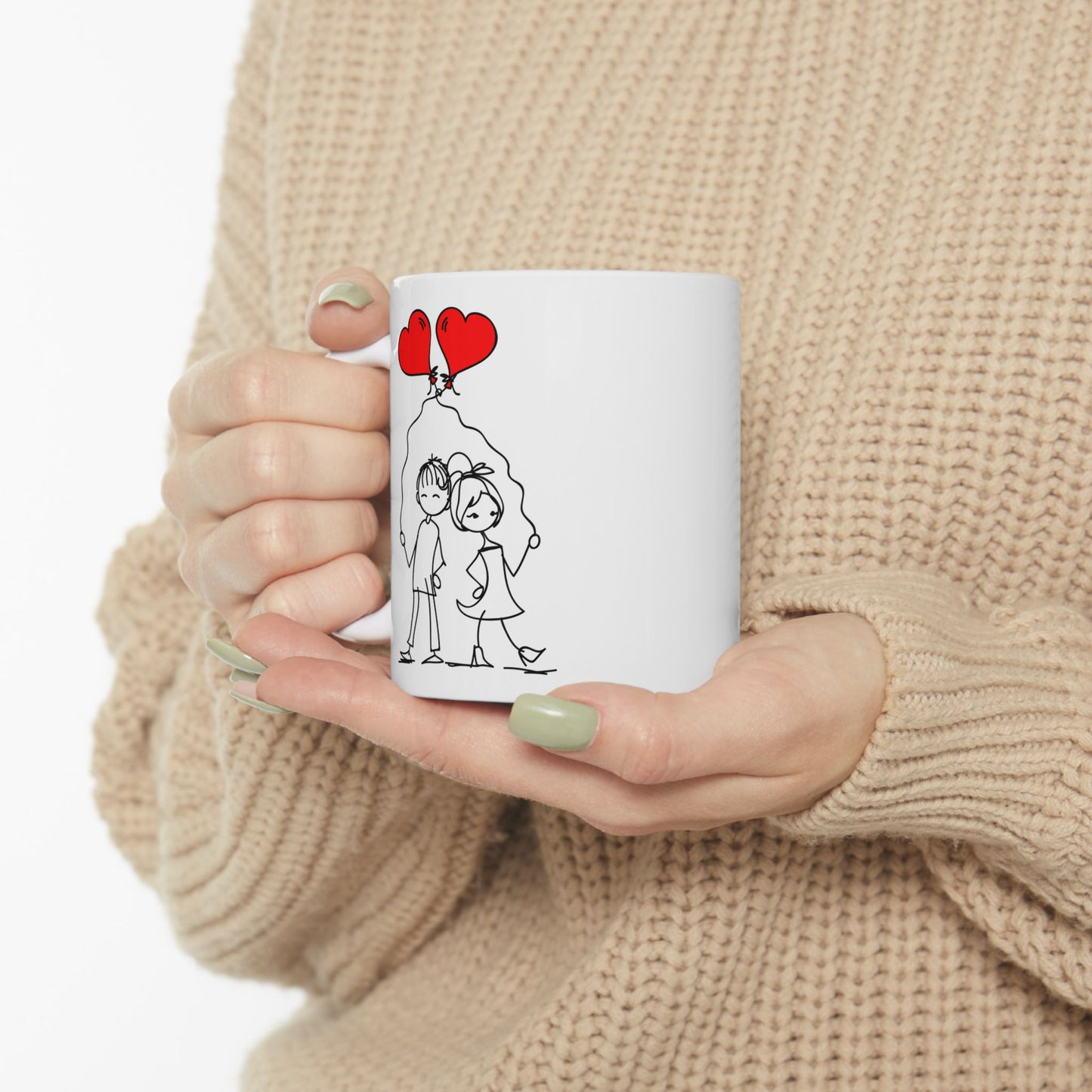 Valentines Day Couple Heart Balloons 11oz Ceramic Mug