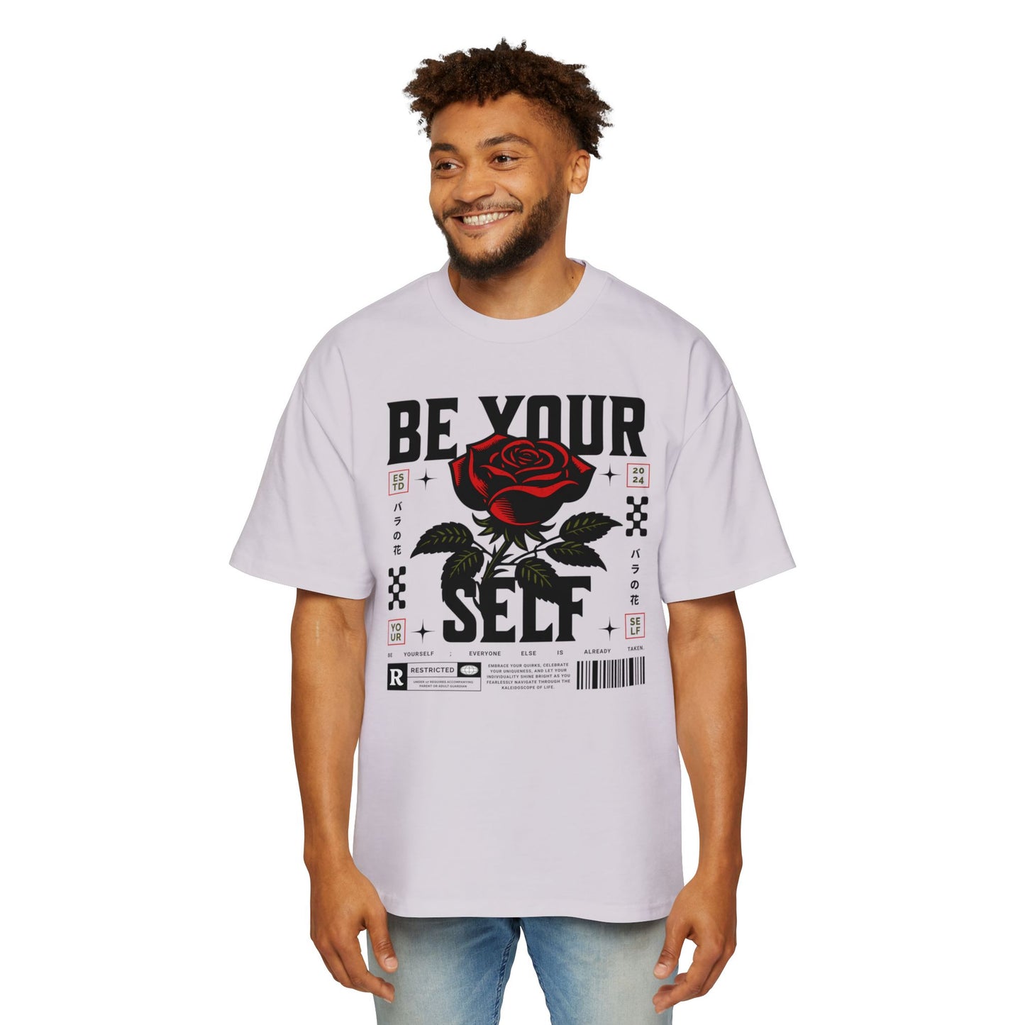 Men's Oversized Tee with 'Be Your Self' Design Light Edition - Trendy Streetwear, Casual Weekend Wear, Gift for Him, Self-Expression Style, Unisex Fashion