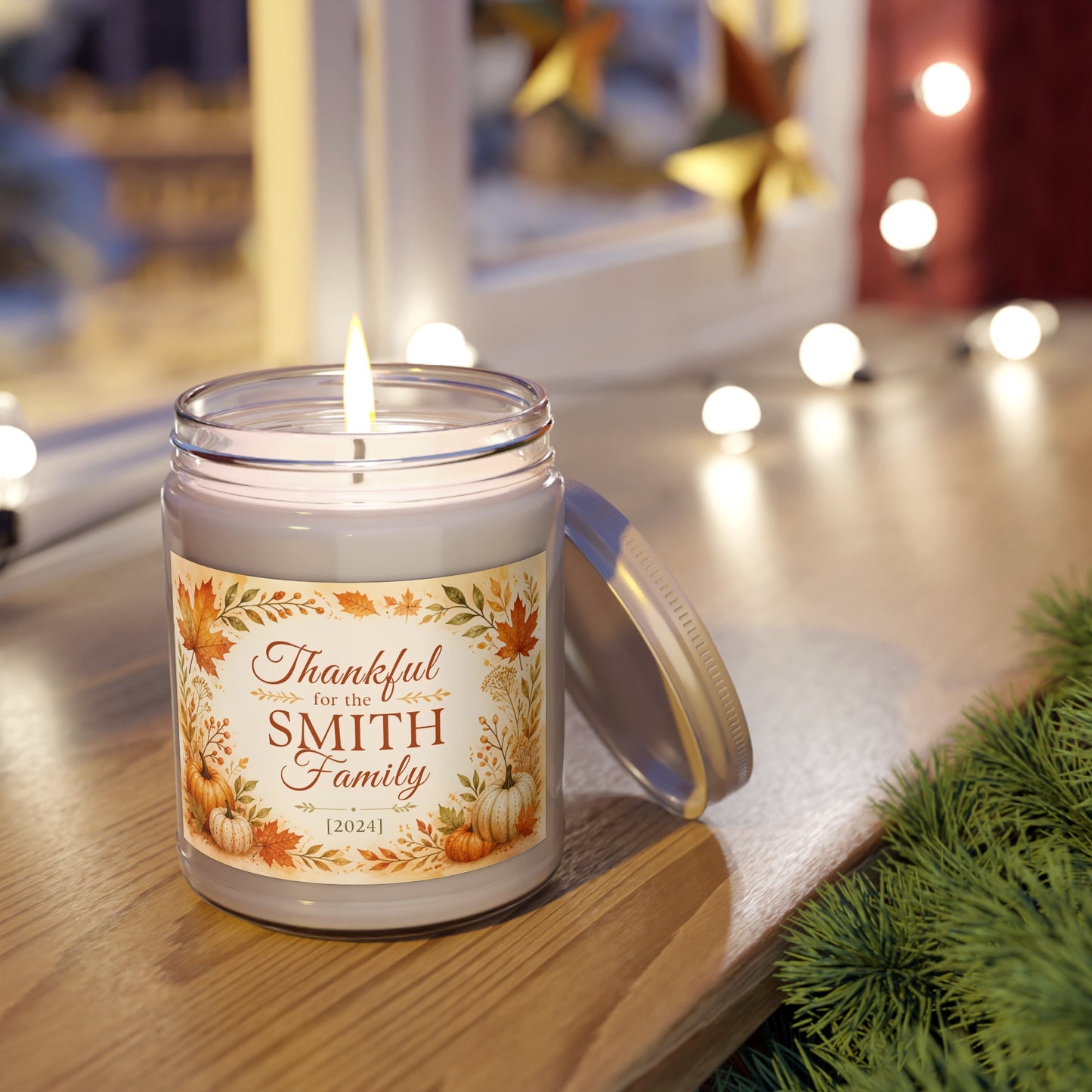 Personalized Thankful for the Family Scented Candle – Custom Family Name & Year Thanksgiving Gift