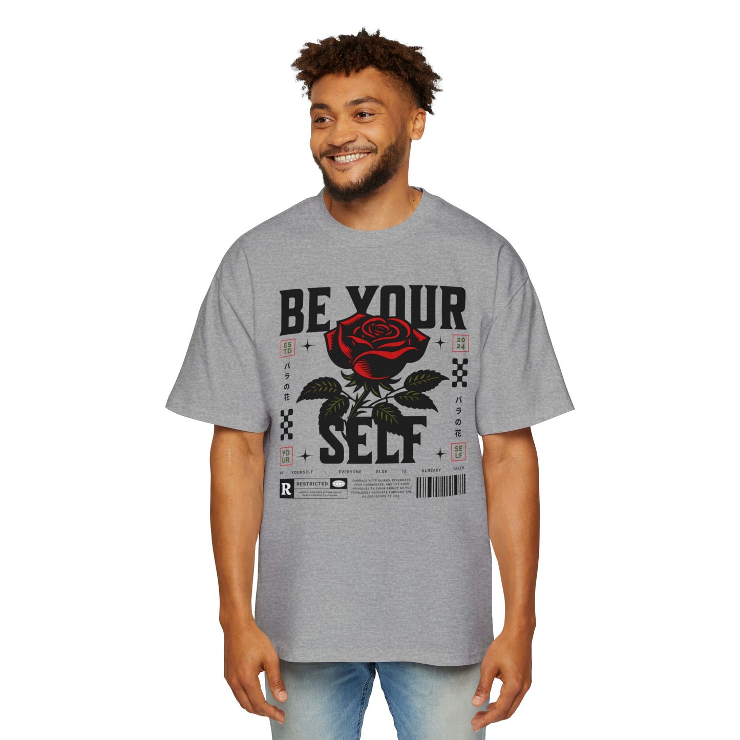 Men's Oversized Tee with 'Be Your Self' Design Light Edition - Trendy Streetwear, Casual Weekend Wear, Gift for Him, Self-Expression Style, Unisex Fashion
