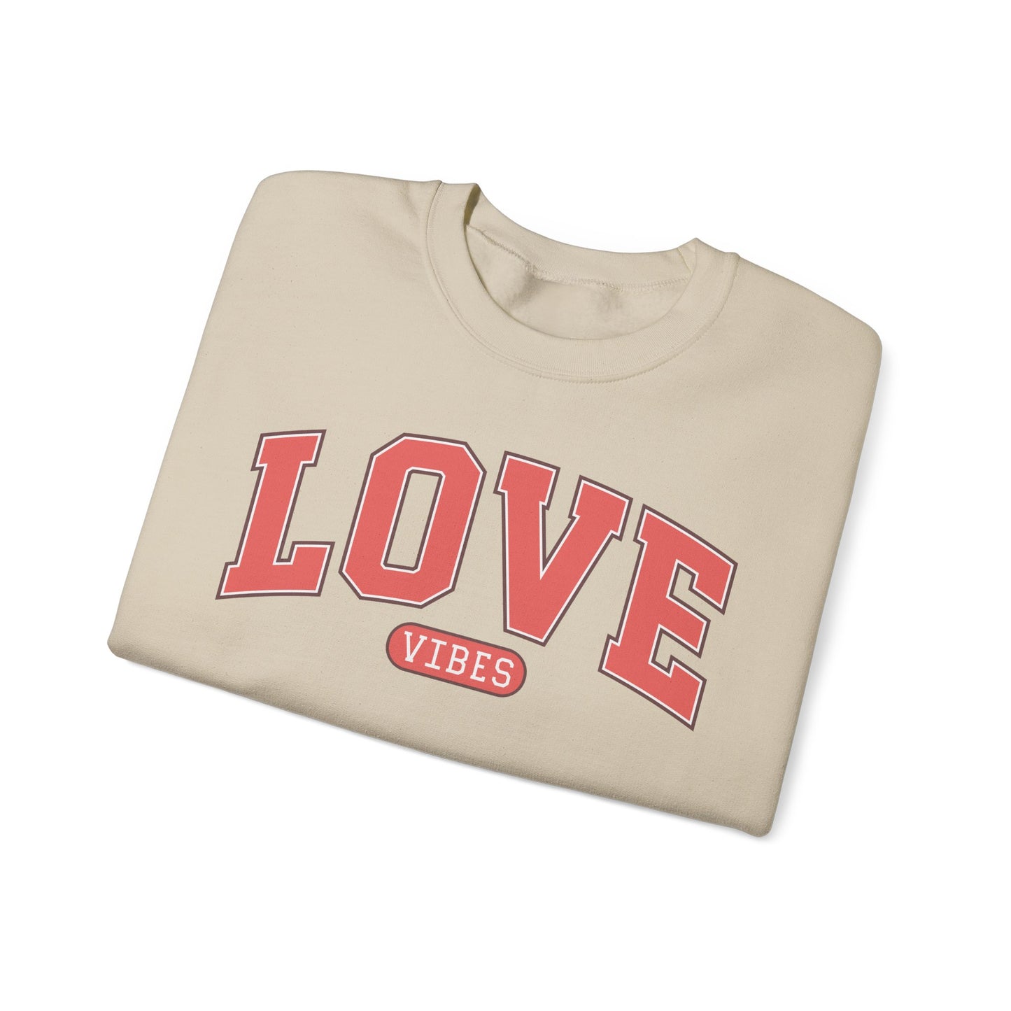 Love Vibes Sweatshirt – Retro Varsity Love Crewneck, Unisex Valentine’s Day Gift