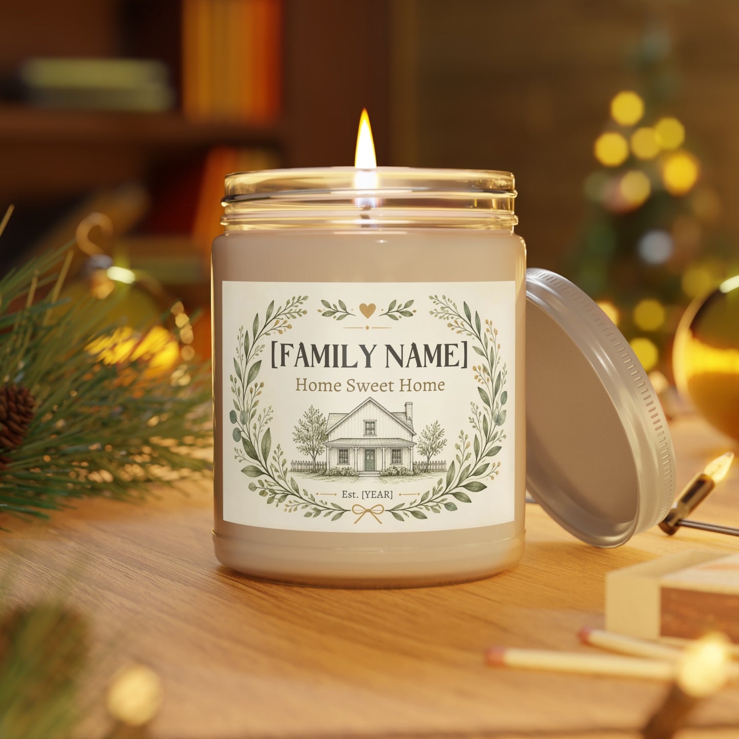 Personalized Home Sweet Home Family Scented Candle – Custom Last Name & Established Year