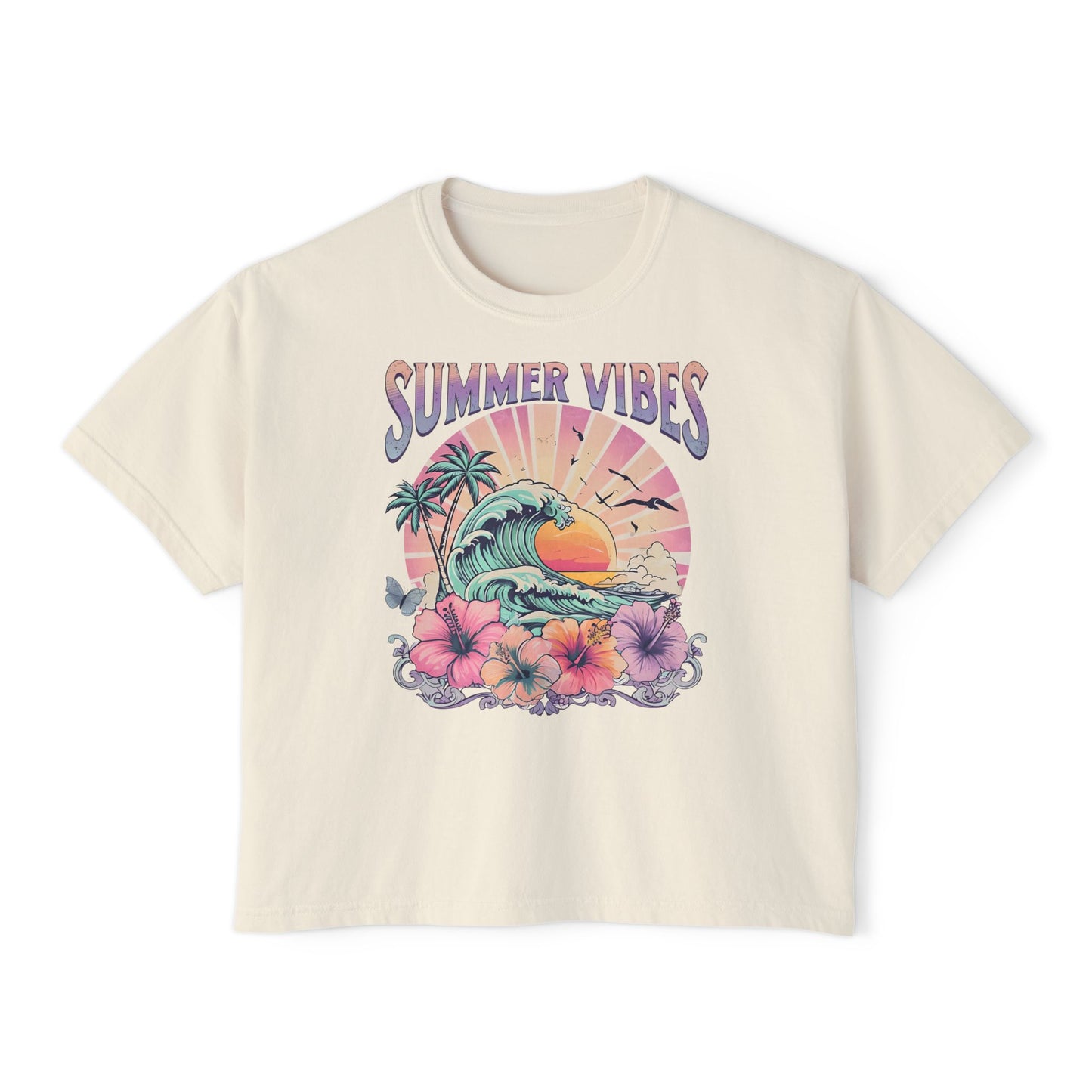 Summer Vibes Women's Boxy Tee | Beachy Graphic Tee, Casual Fashion, Summer Apparel, Gift for Her, Vacation Wear